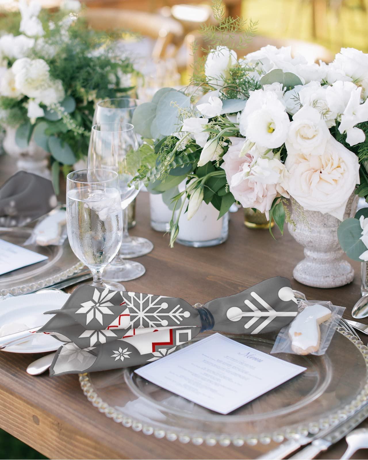 Carosoffe Christmas Cloth Napkins Set of 8, Winter White Snowflake Gray Merry Christmas Dinner Napkins Cloth Washable, Cocktail Napkins Reusable for Wedding, Party, Birthday (20\"x20\")