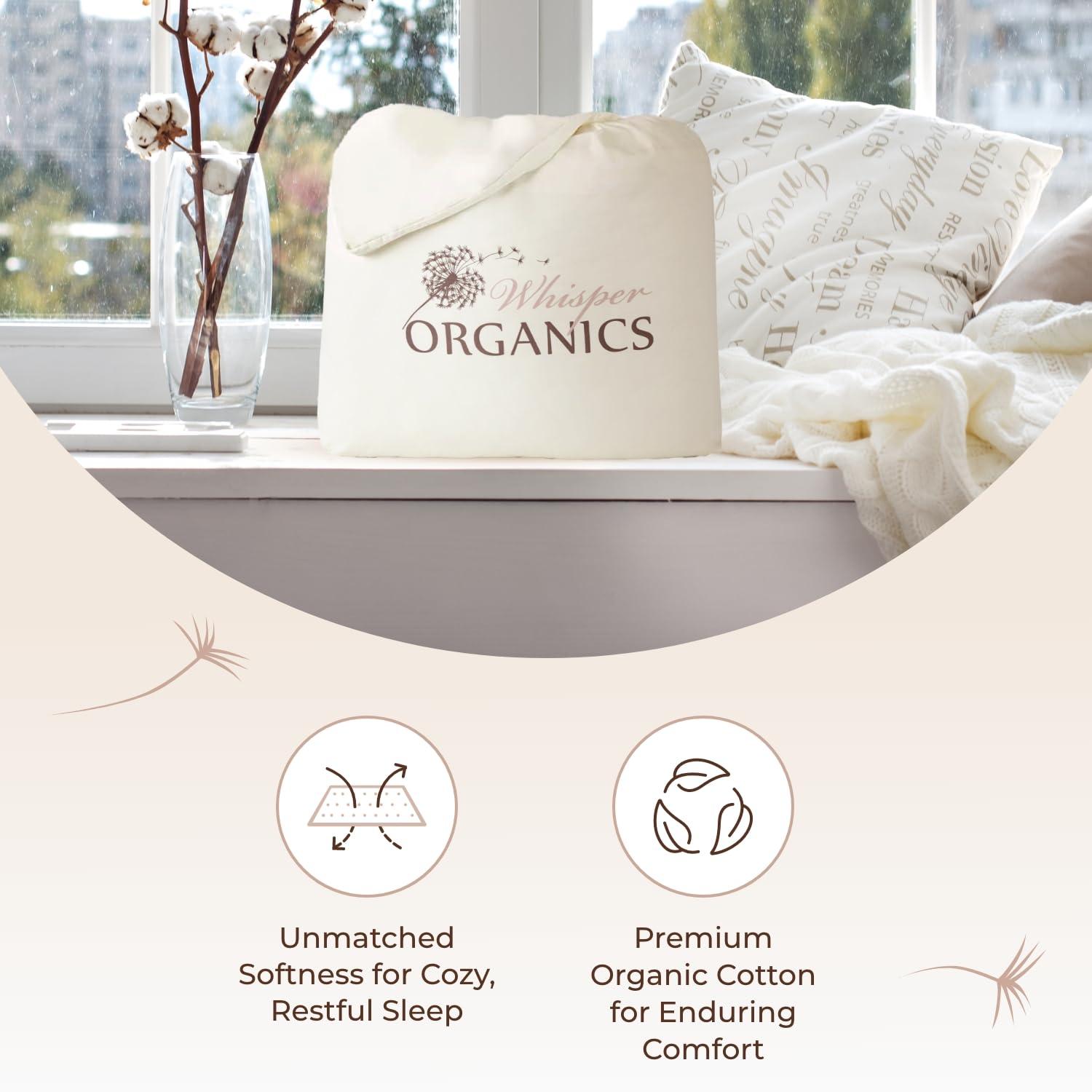 Whisper Organics Organic Waterproof Mattress Protector Queen Size - 100% Waterproof Mattress Pad with Quiet & Breathable Triple Layer Protection - Fairtrade & GOTS Certified Durable Machine Washable Design (Queen)