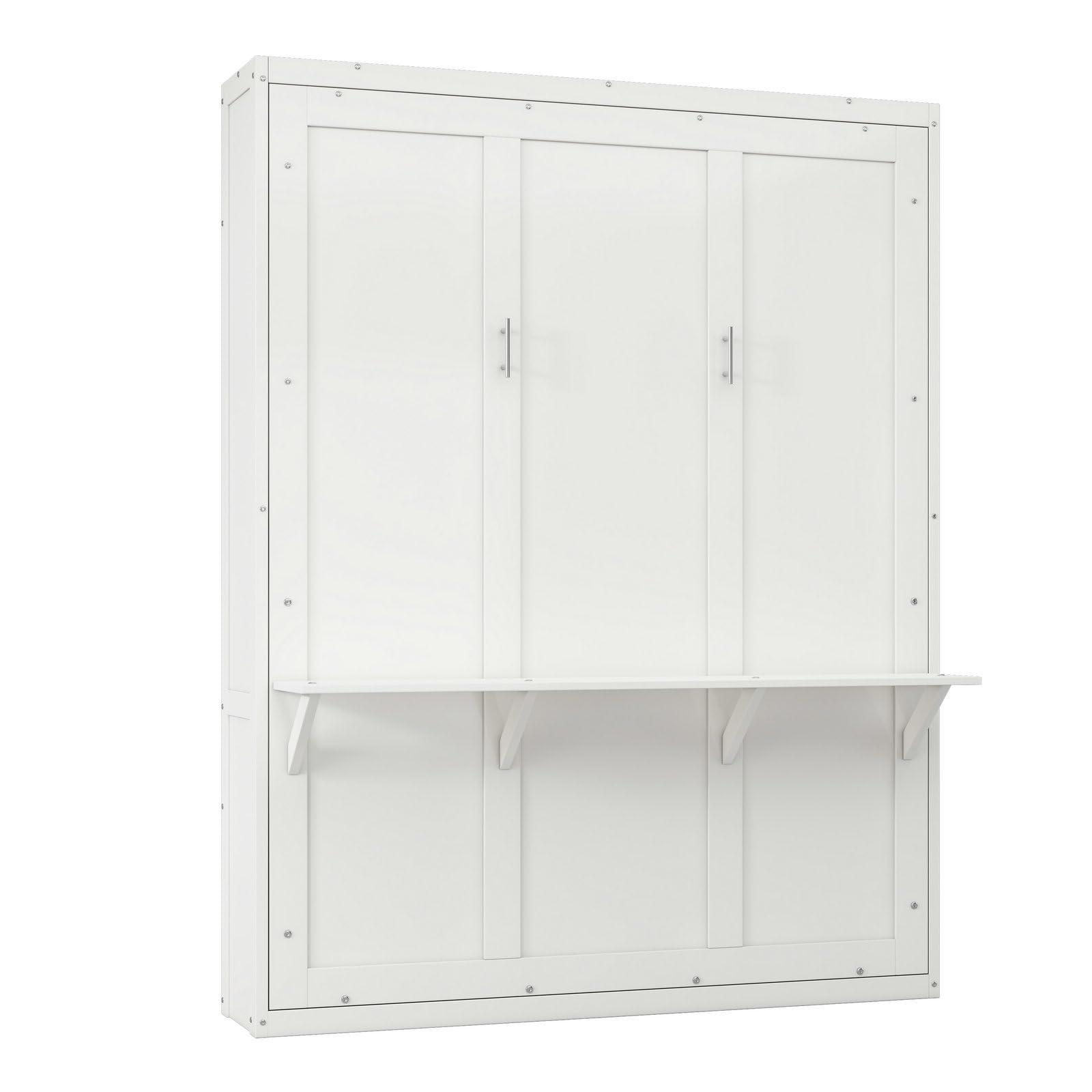 RuiSiSi RuiSiSi Queen Size Murphy Bed with Desk, Folding Wall Bed Cabinet Bed, Foldable Platform Bed Frame, 68 Inch Cabinet Bed for Guest Room Study Office, NoSpring Box Needed, White