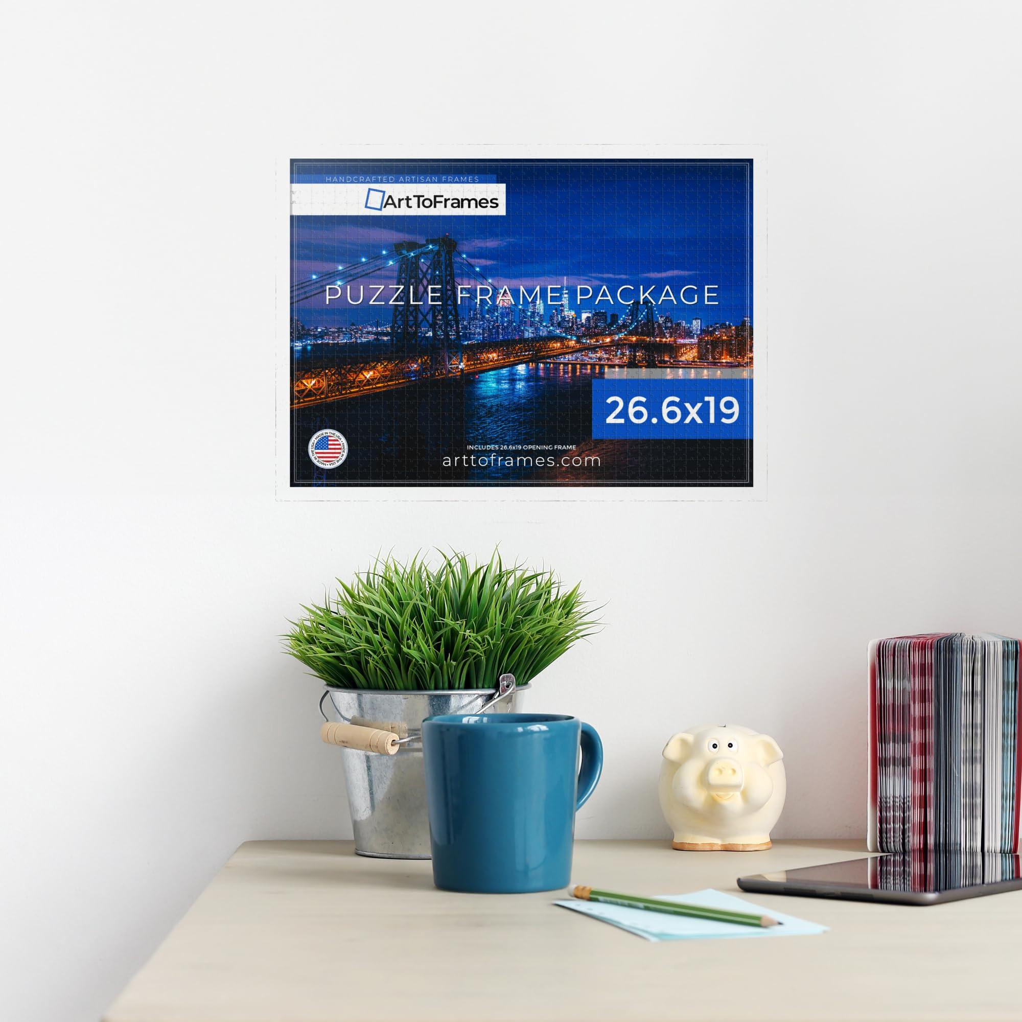 ArtToFrames ArtToFrames 26.6x19 INCH/68x48 CM White Frame for 1000 Piece Puzzles.This 0.81 Inch Custom Wood Puzzle Frame is White Stain - Comes with Economy Acrylic (Puzzle0066-81784-YWHT-26.6x19)