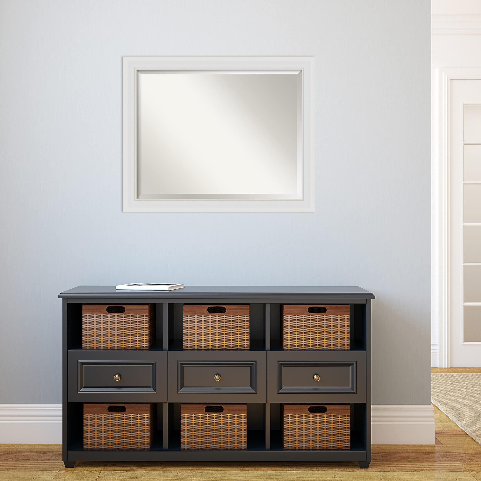 Amanti Art Amanti Art Flair Soft White Wall Mirror, 32 x 26 in., Bathroom Mirror with Premium Beveled Glass, Home and Commercial Use, Assembled in USA