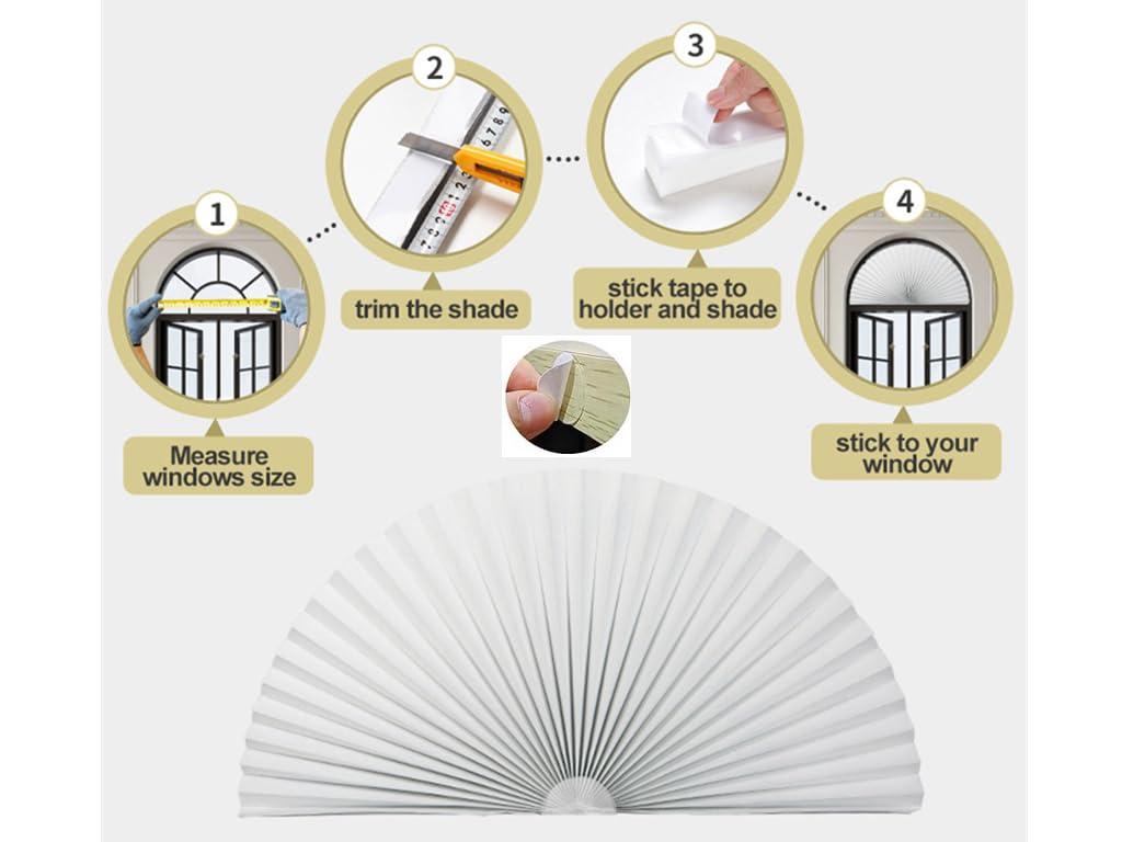 Yogsey Arch Window Shades Half Circle Blackout Cellular Shades Blinds for Windows Half Moon Honeycomb Fabric No Tools Room Darkening Shades Easy Install 90% Shade (1, Light Gray, (45cm*90cm) 18in*36in)