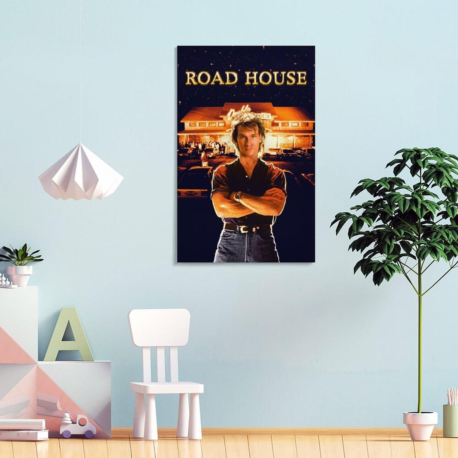 Thcbme Road House Movie Posters 1989 Action Thriller Movie Retro Poster Canvas Art Painting Canvas Wall Art Prints for Wall Decor Room Decor Bedroom Decor Gifts 16x24inch(40x60cm) Frame-style