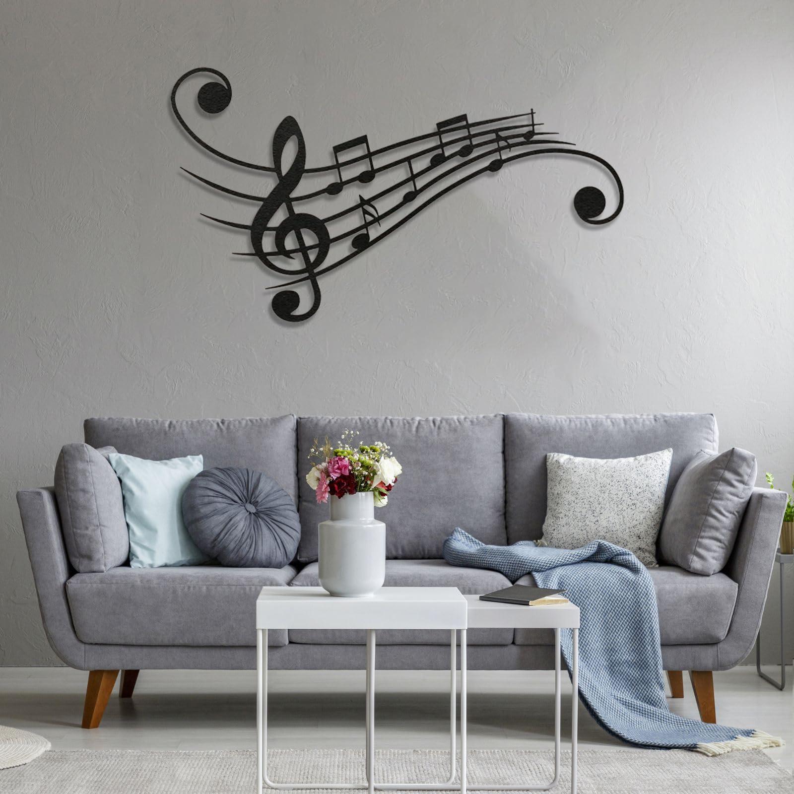 fayholy fayholy Music Notes Metal Wall Art, Metal Treble Clef Design Wall Decor, Music Lover Gift, Conservatoire Decoration, Housewarming Gift, Wall Hanging, Office Wall Decor (Black, 29.5"x17"/75x43cm)