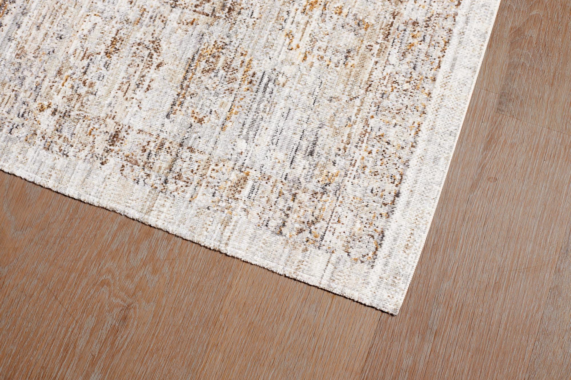 Obeetee Obeetee - Ava Machine Woven/Power Loomed Distressed Arabesc 8' x 10' Area Rug in Silver