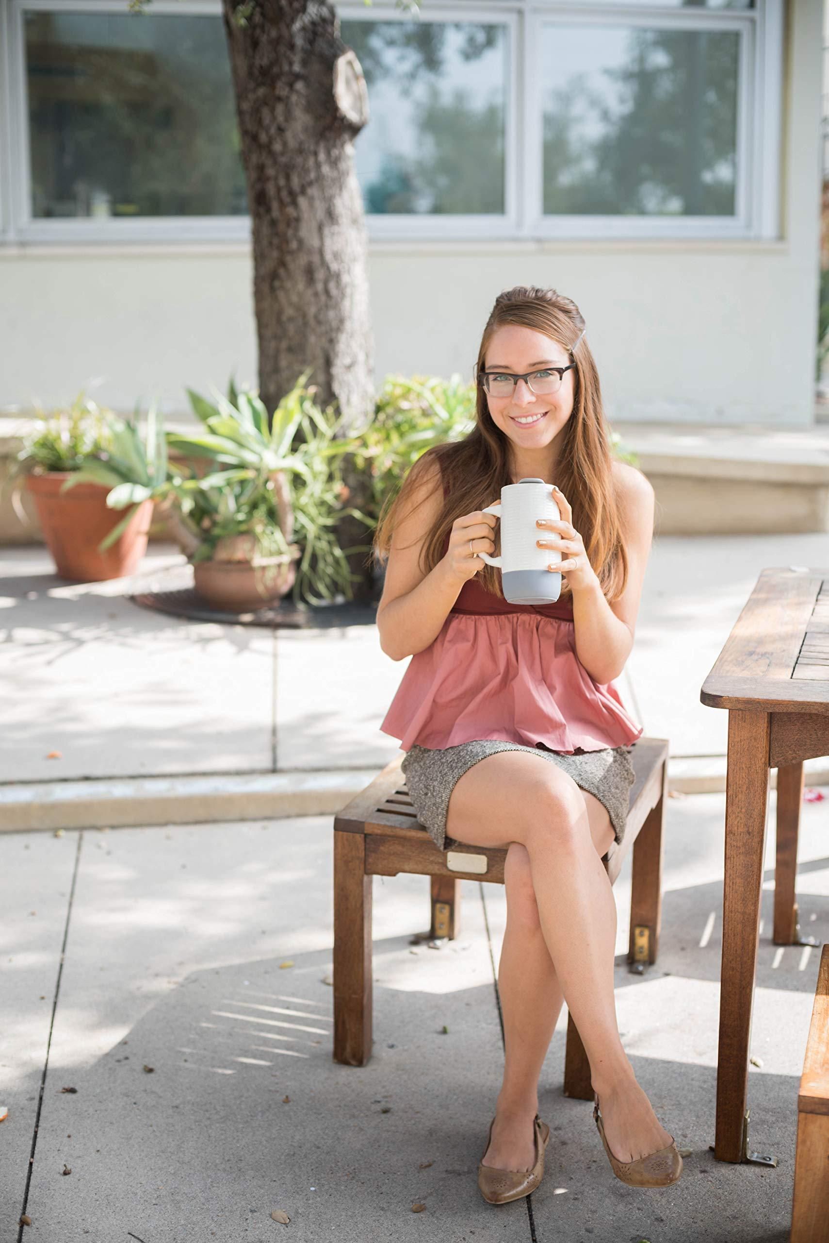 Ello Ello Jane 18oz Ceramic Travel Mug with Handle, Splash-Resistant Slider Lid and Built-in Coaster, Perfect for Coffee and Tea, BPA Free, Dishwasher Safe, Holiday Gift Her Him, Gray