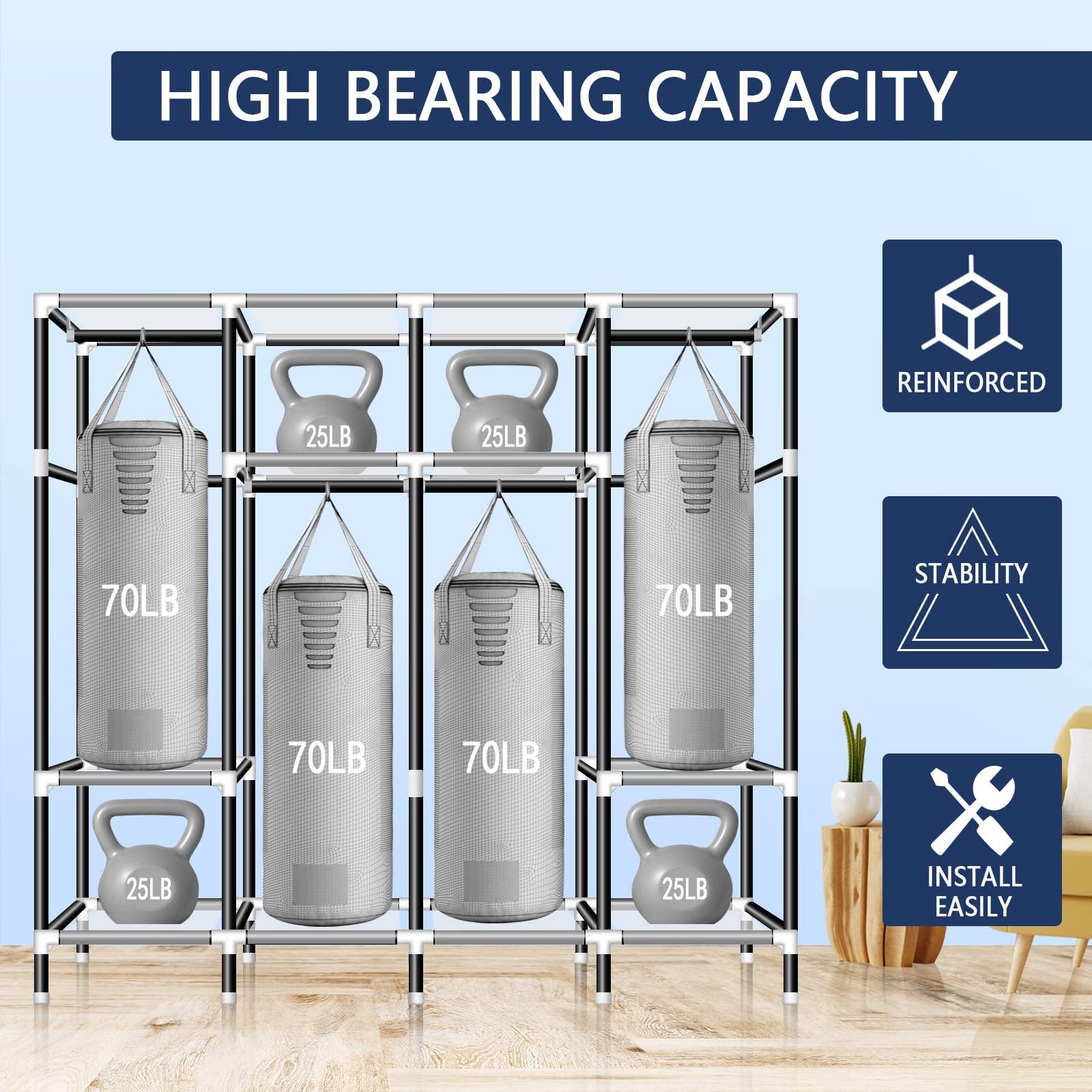 LOKEME LOKEME Portable Closet, 67 Inch Wardrobe Closet for Hanging Clothes with 4 Hanging Rods, 25mm Steel Tube Clothes Storage Organizer for Extra Sturdy, Quick and Easy to Assembly, Gray Cover