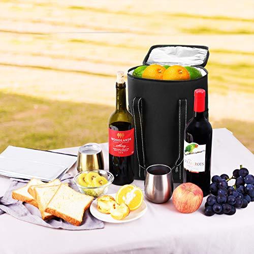 Vina Vina 4 Bottle Wine Carrier - Travel Insulated Wine Carrying Case Cooler Tote Bag with Detachable Divider and Strong Handle, Great for Picnic, Beach Days,Party, Black