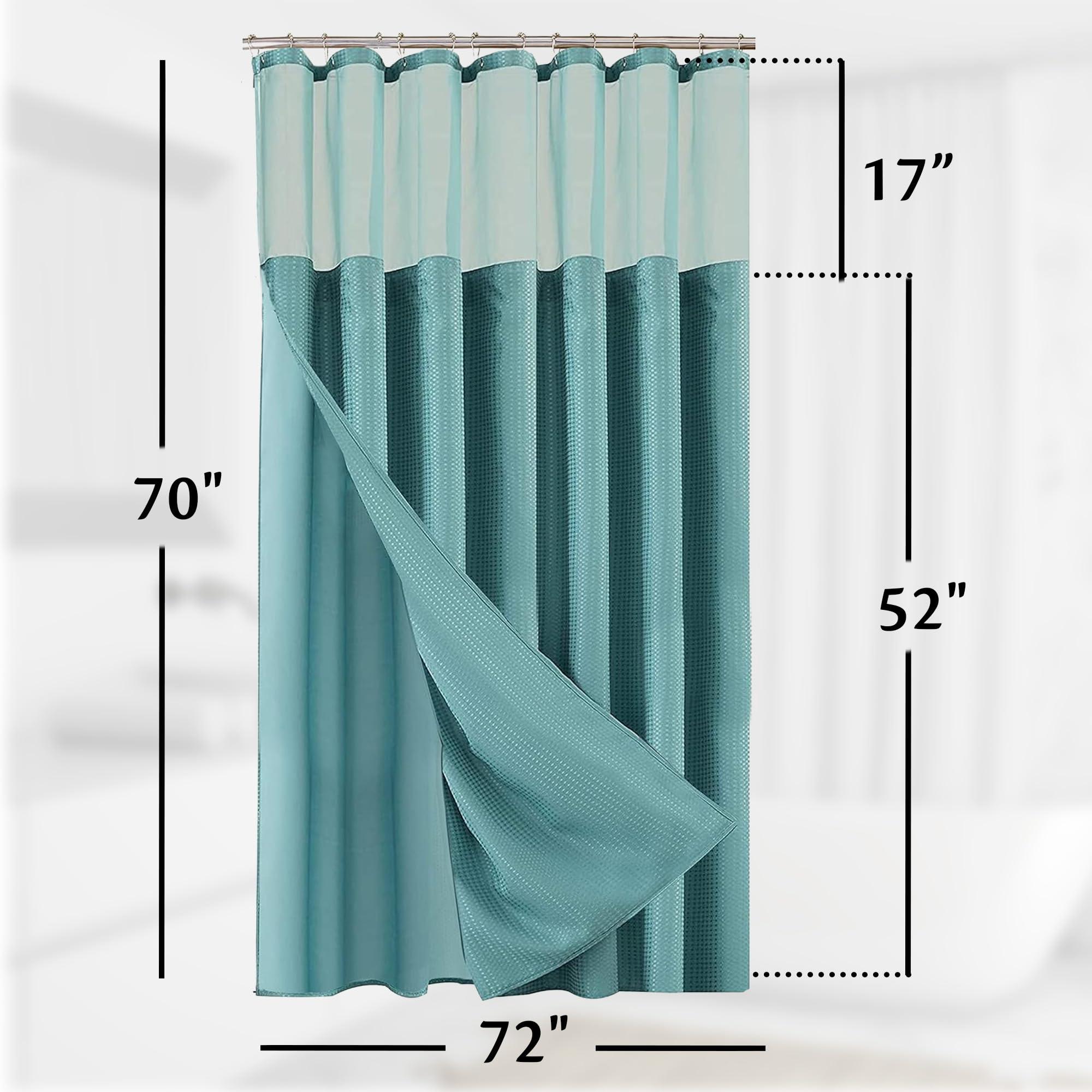 Dainty Home Waffle Weave Shower Curtain With Liner Sets - Modern Shower Curtain for Bathroom With Mesh Top Window - Premium Quality Fabric Snap Shower Curtain