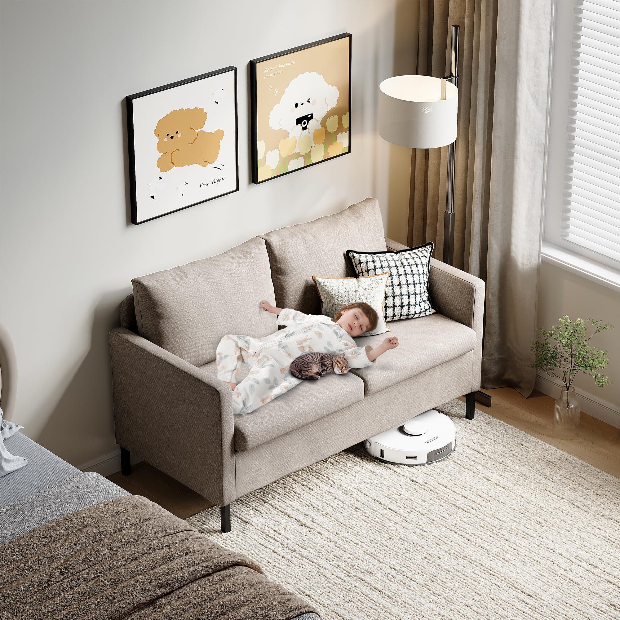 TYBOATLE TYBOATLE Fabric Modern Small Loveseat Sofa Couch for Living Room, 51 Inch Upholstered 2-Seater Love Seats w/Iron Legs for Compact Small Space, Apartment, Bedroom, Dorm, Office (Beige)