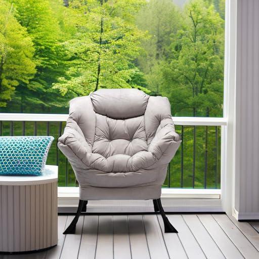 HollyHOME HollyHOME Modern Fabric Large Lazy Chair, Accent Oversized Comfy Reading Chair, Thick Padded Cozy Lounge Chair with Armrest, Single Steel Frame Leisure Sofa Chair for Living Room, Bedroom, Dorm, Grey