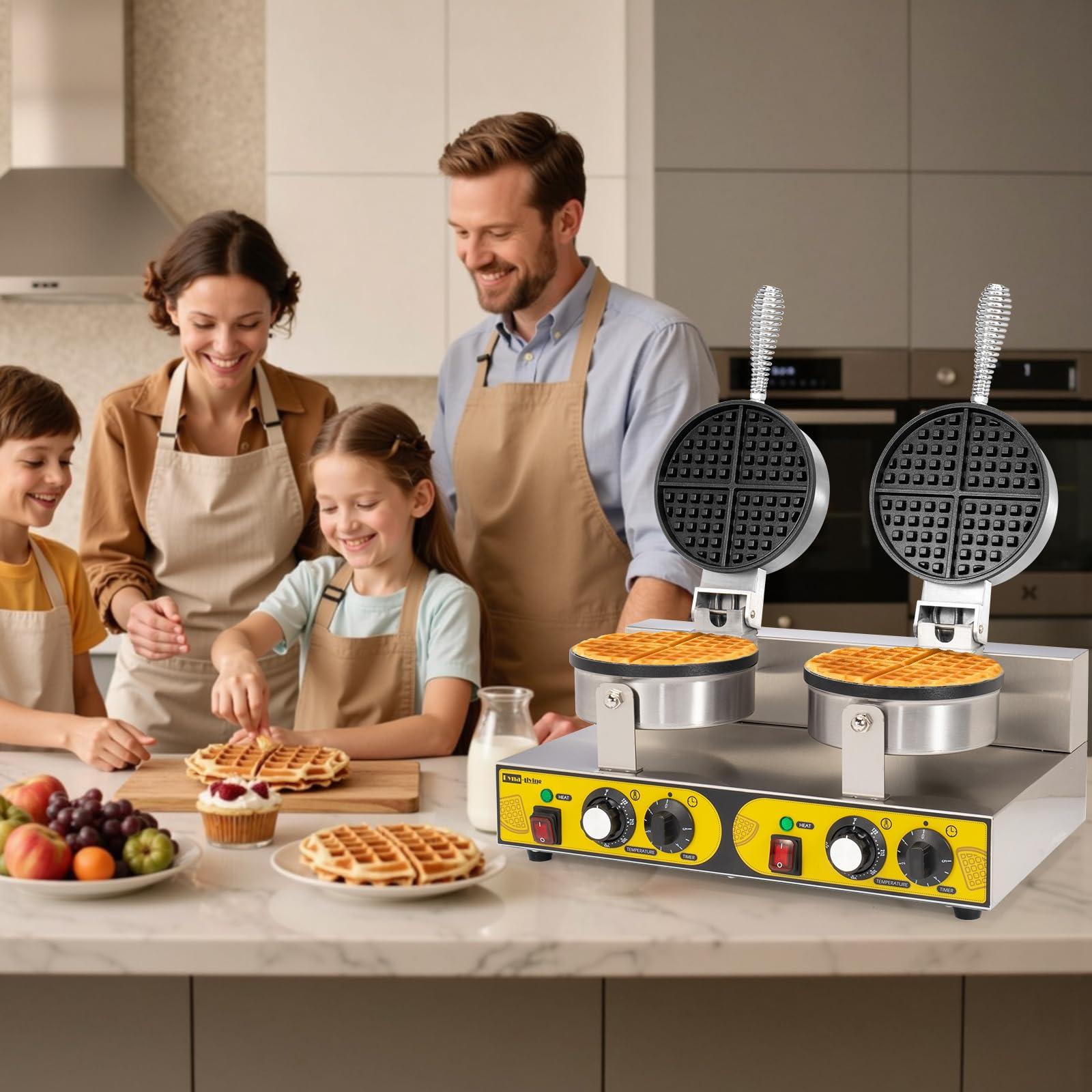 Dyna-Living Dyna-Living Commercial Waffle Maker Double Waffle Maker, 2400W Non-Stick Commercial Waffle Maker Stainless Steel Waffle Iron Machine for Restaurants, Large Waffle Maker, Commercial Waffle Machine