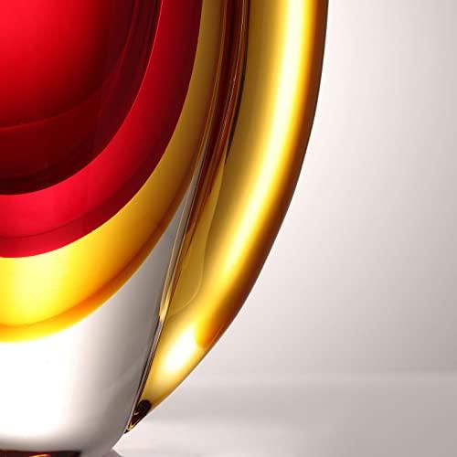 Luxury Lane Luxury Lane Hand Blown Sommerso Oval Art Glass Vase for Decor Centerpiece Table Decoration Red 8.5 inch tall