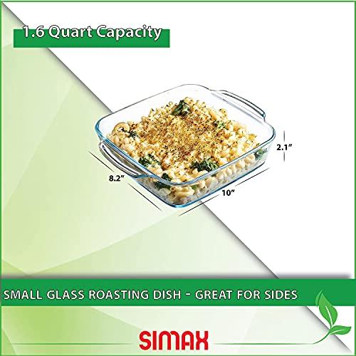 SIMAX Simax Glass Roaster Dish, Large Square Roaster Pan For Baking And Cooking, Oven and Dishwasher Safe Cookware, 1.5 Quart Casserole Oven Pan