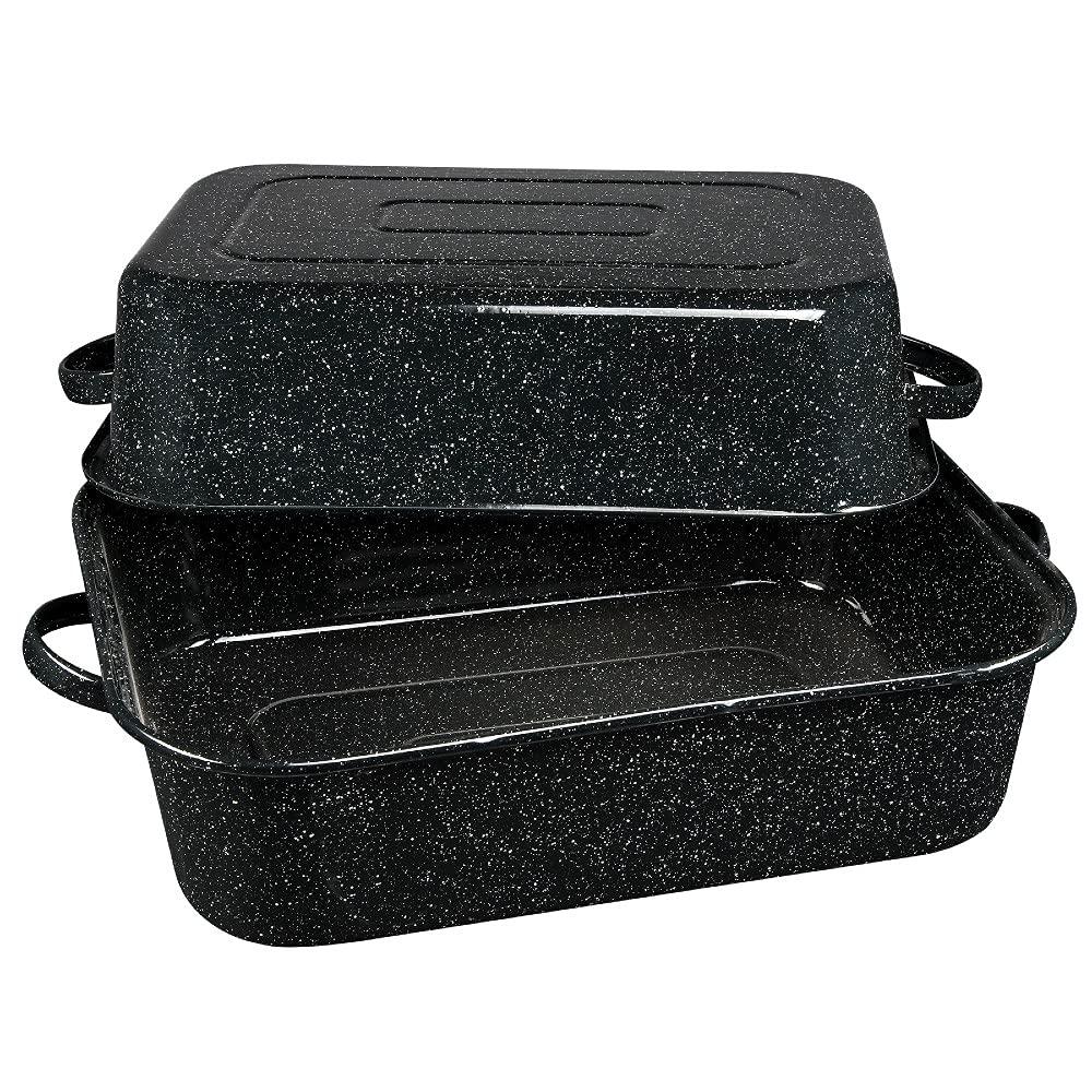 Granite Ware Granite Ware 21 in Oven Rectangular Roaster with lid. (Speckled Black) - Accommodates up to 25 lb poultry or roast.
