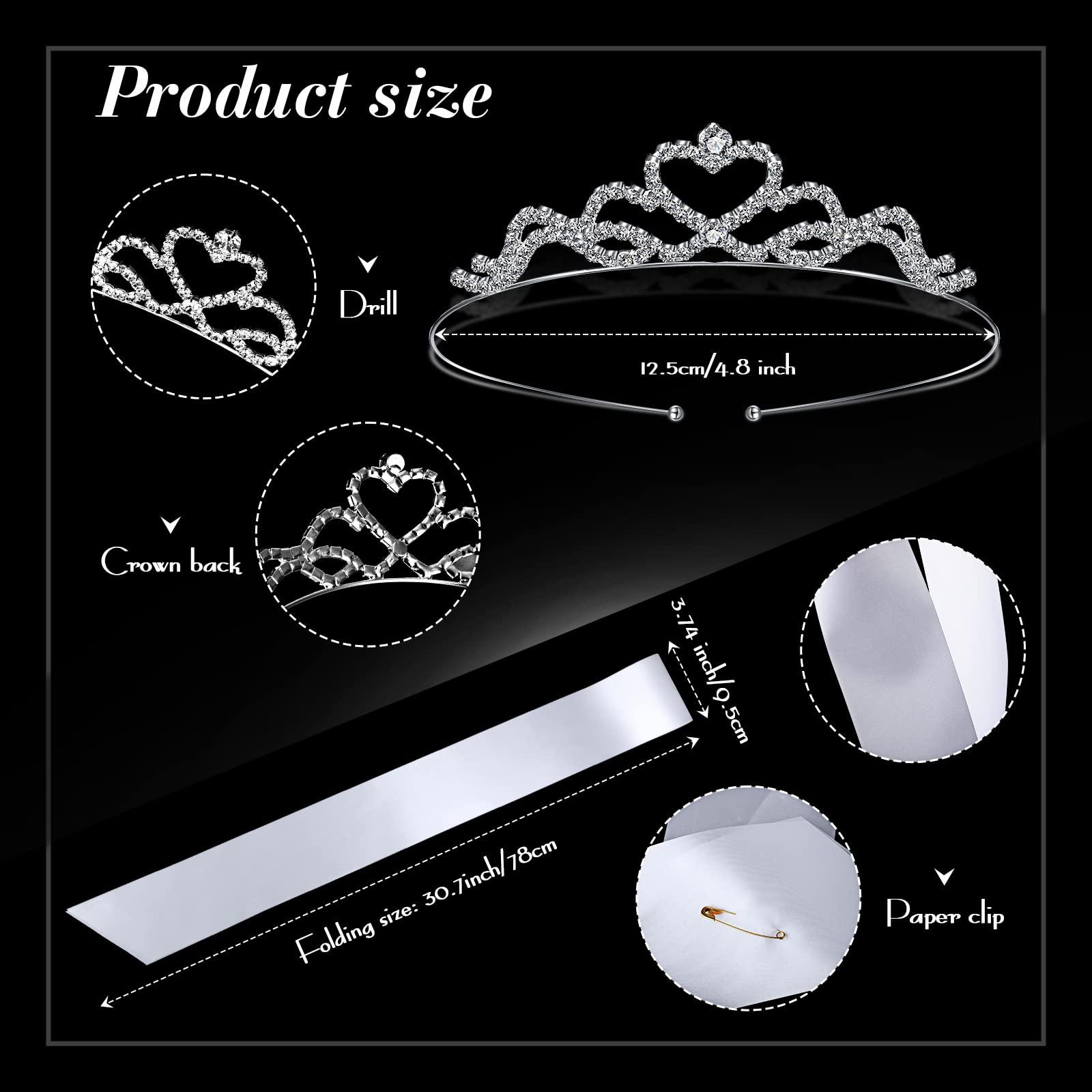 Juinte Juinte 12 Set Crown and Sashes Set Blank Satin Sashes for Pageants Rhinestone Prom Queen Tiara Crown White Blank Sash DIY for Birthday Wedding Beauty Pageant Prom Party Supplies(White, Silver)