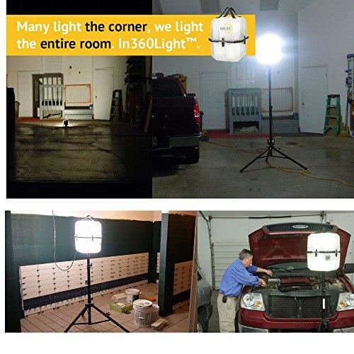 In360Light Portable LED Work Light 20,000 Lumens, Professional Lighting Dispersed in 360 Degrees, Weather Resistant Durable Indoor Outdoor Use with Telescoping Tripod Stand