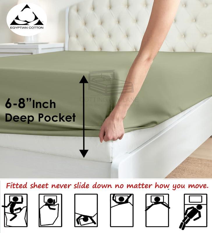 Cottington Lane Sleeper Sofa Fitted Sheet Queen Size - 100% Egyptian Cotton - 6 Inch Deep Fitted Queen Size Sleeper Sofa Sheets - Sofa Sleeper Fitted Sheet Only, Queen Sofa Bed/Pullout Couch Bottom Sheet(Sage)