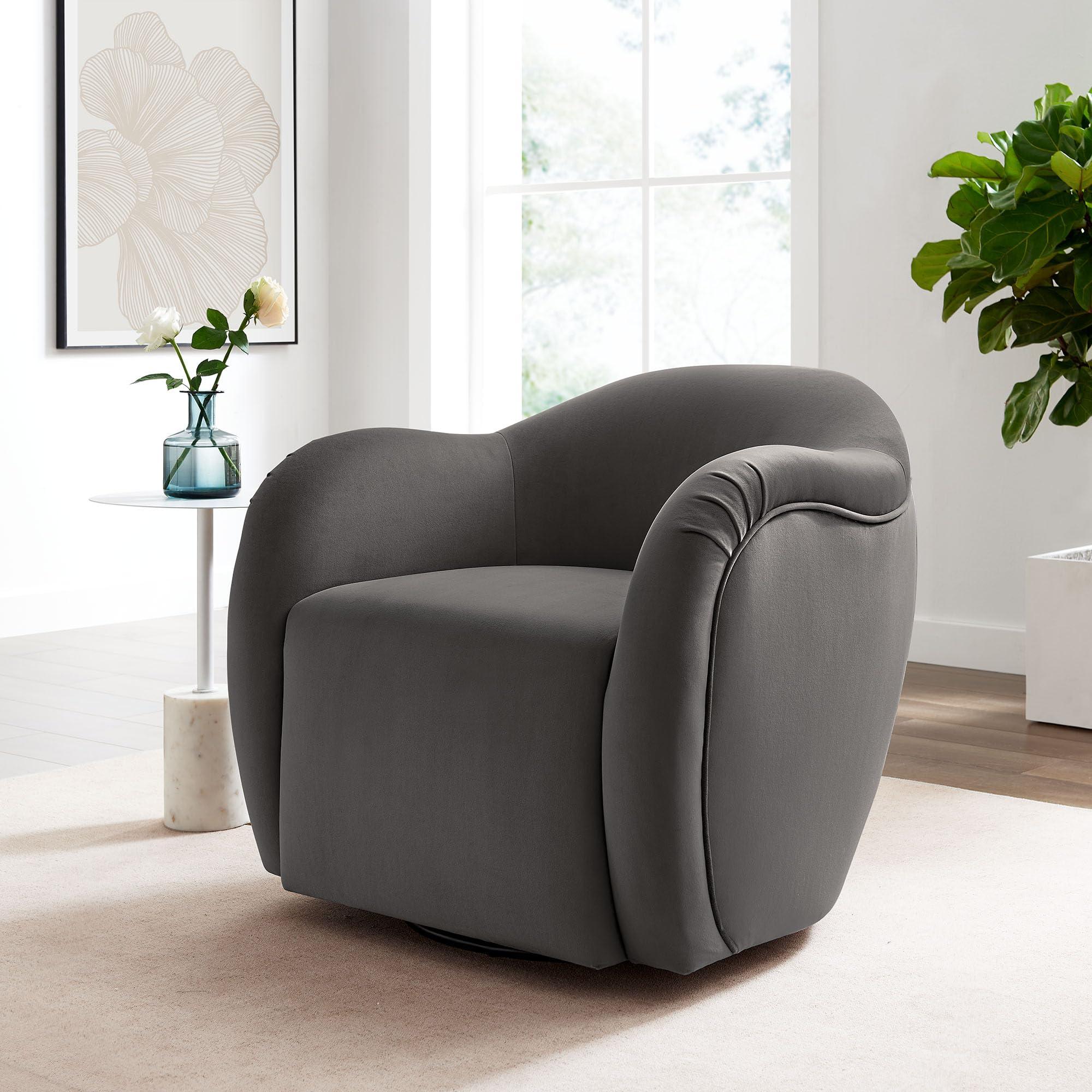 Modway Modway Compose Performance Velvet Swivel Armchair in Storm Gray - Barrel Accent Chair - Comfy Round Single Sofa Chair with 360 Rotation - Modern Upholstered Club Chair for Living Room, Bedroom