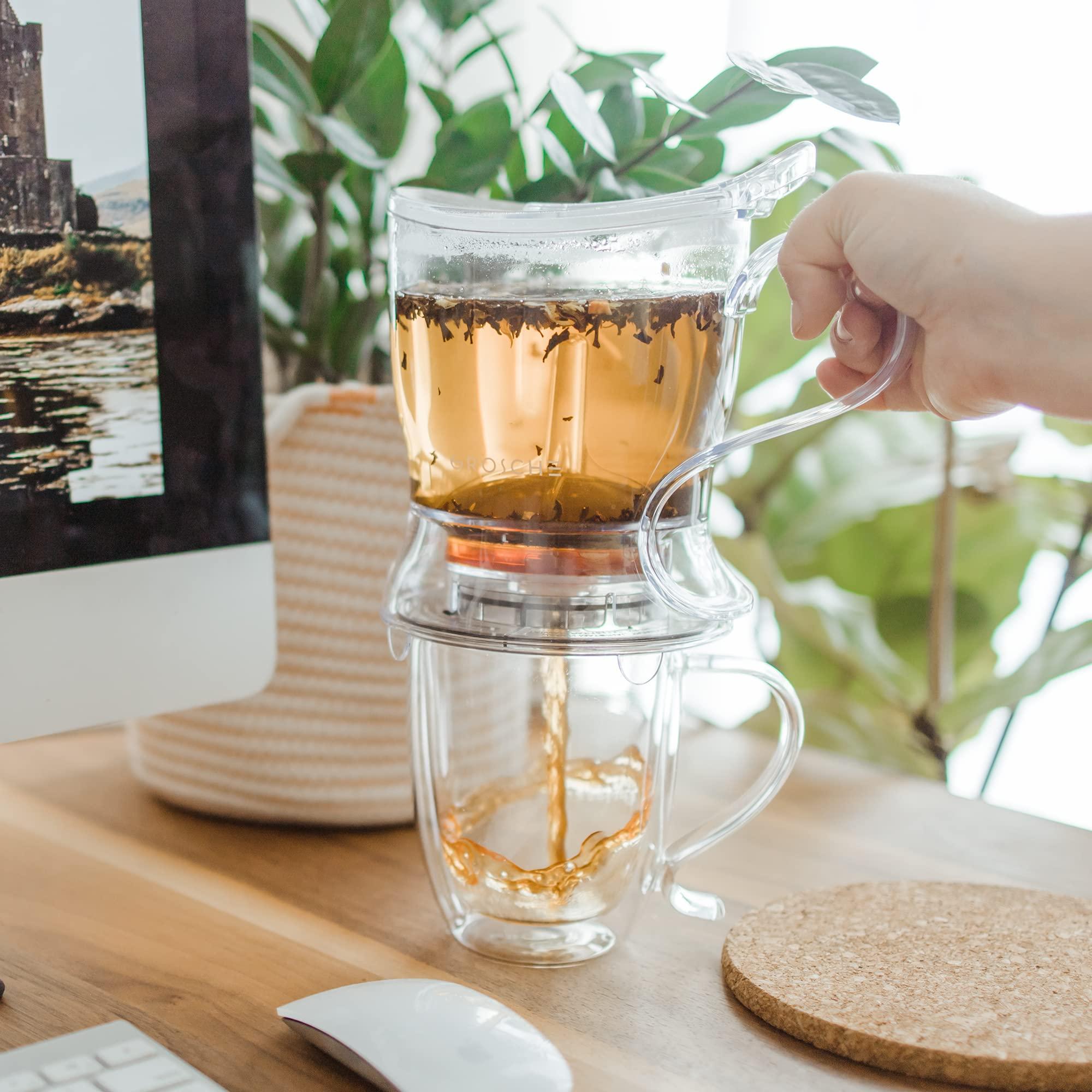 GROSCHE GROSCHE Aberdeen Tea Infuser Teapot & Smart Tea Maker - BPA-Free, Drip-Free Design | Coaster | Easy Brew | Easy Clean Steeper (17.7 oz - 525 ml)