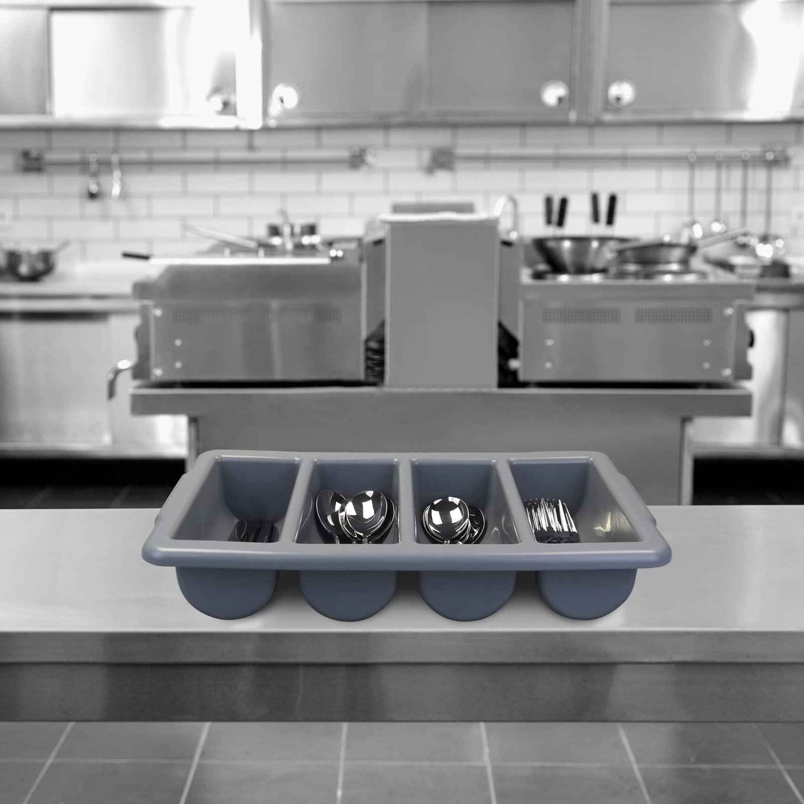 Teyyvn Teyyvn 4-Pack 4-Compartment Cutlery Box, Plastic Commercial Silverware Bin, Gray