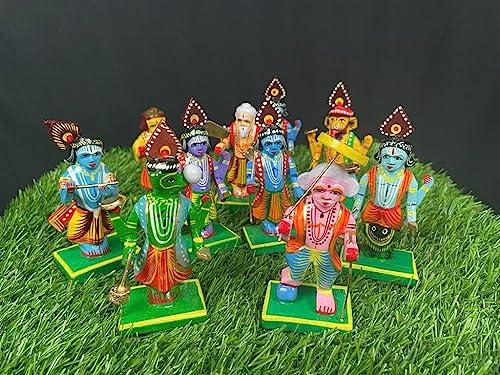 HAST SHILP HAST SHILP Wooden Vishnu Dashavataram Golu Navrathri Golu Dolls Set Collectible Handicraft Art (10cm x 4cm x 4 cm), Dasavatharam