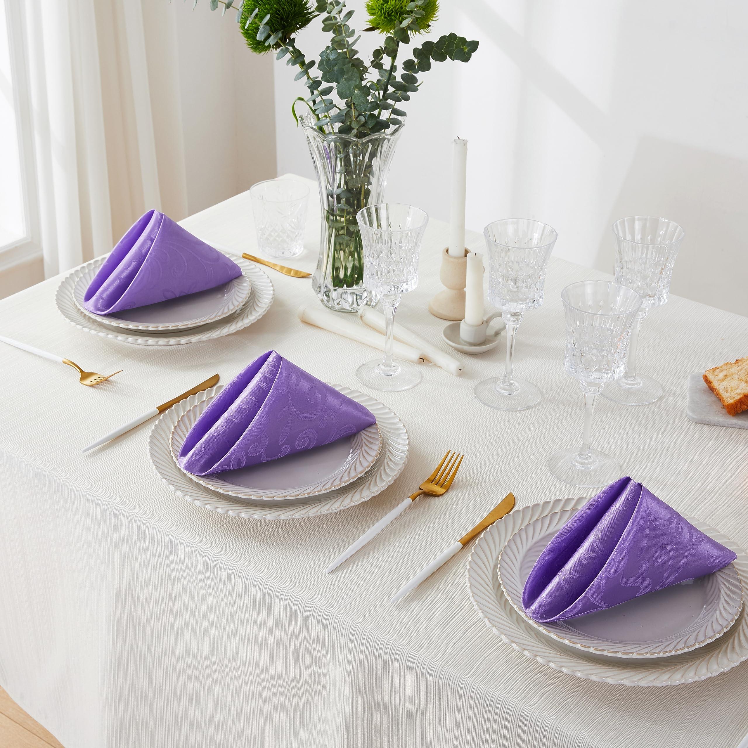 HommxJF HommxJF 12 Pieces Wave Scroll Damask Jacquard Satin Napkins Light Purple Cloth Napkins 17 x 17 inch,Water Resistant Spillproof Dinner Napkins for Restaurant Weddings Party Dinner Decoration