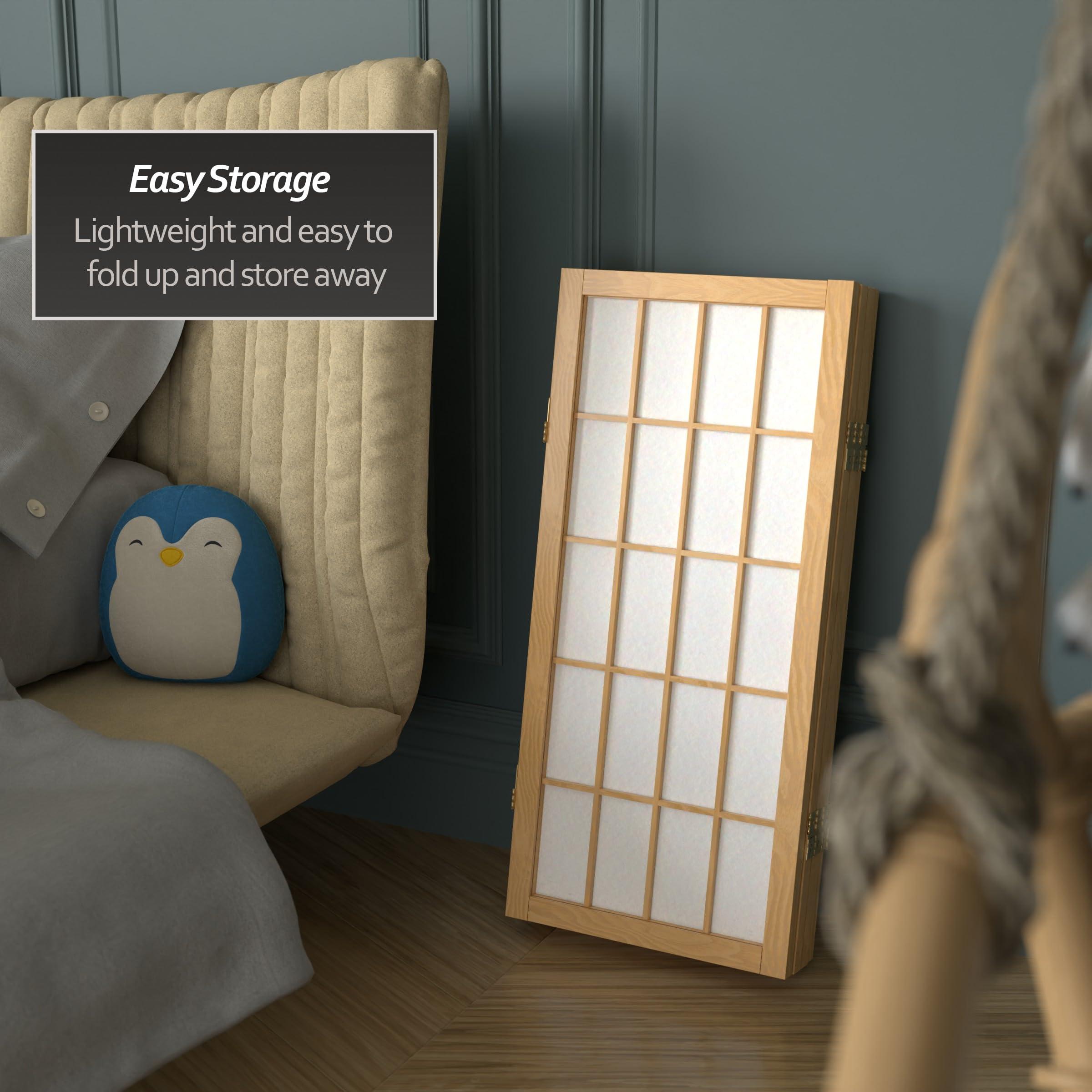 ORIENTAL Furniture 2 ft. Short Desktop Window Pane Shoji Screen - Natural - 4 Panels