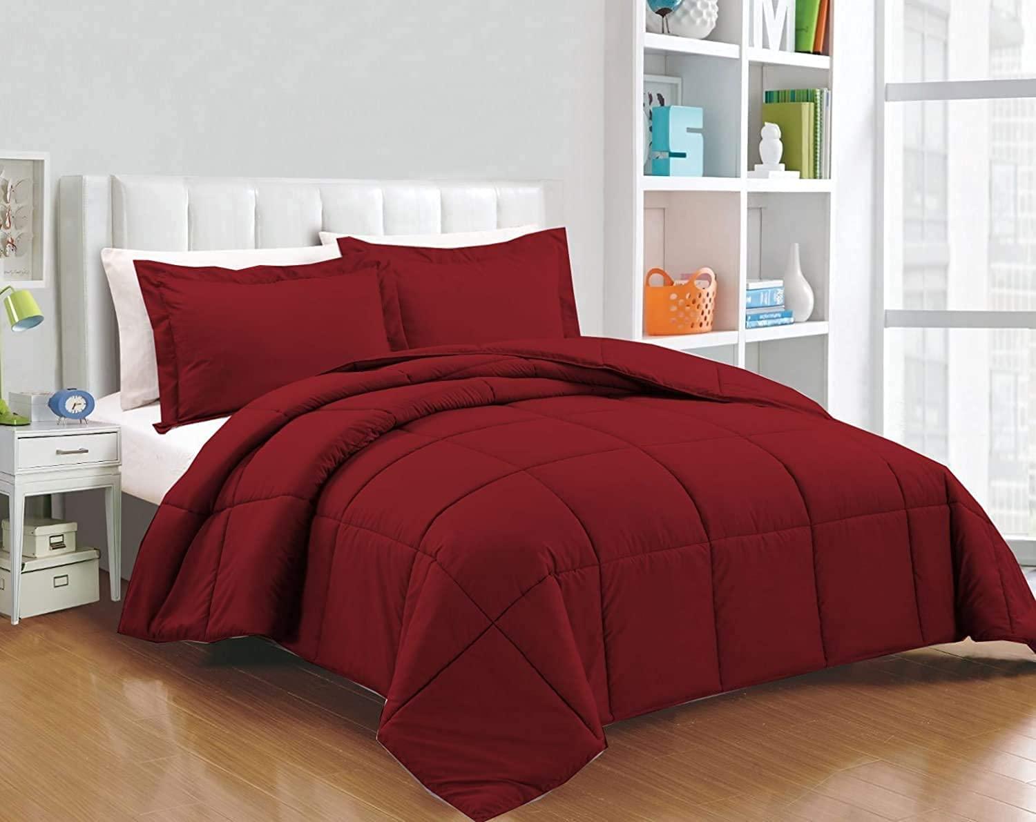 Cotton Land 7 Piece Bed in a Bag Upto 26\'\' - 30\'\' Deep Pocket Sheet Set & Comforter Set 600 TC 100% Egyptian Cotton,Twin XL - Burgundy Solid