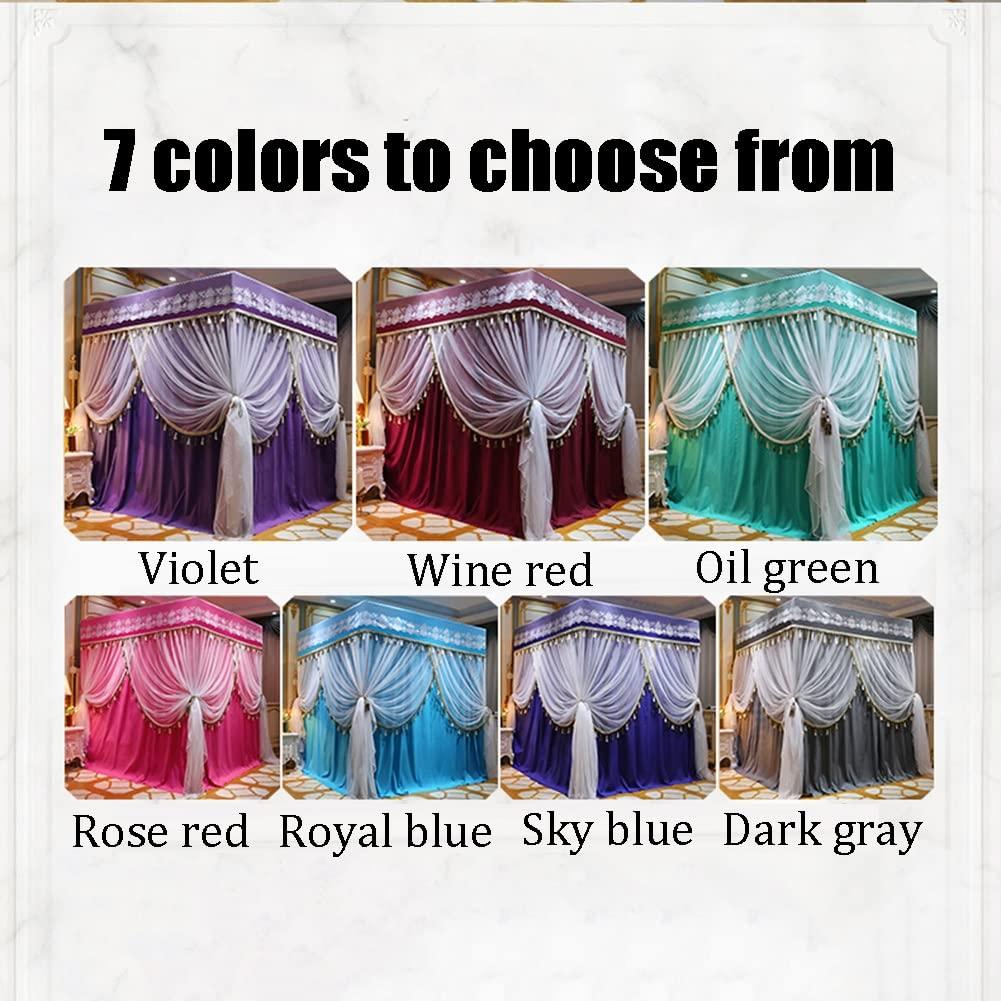 HUAHUA Bed Canopy 4- Corners Post Bunk Bed Curtain, Luxury Girl Princess Room Bed Canopy, Suitable for All Seasons, Used for 1.5m/1.8m/ 2m Double Beds, with Stand (Color : Violet, Size : 180x220x200cm)