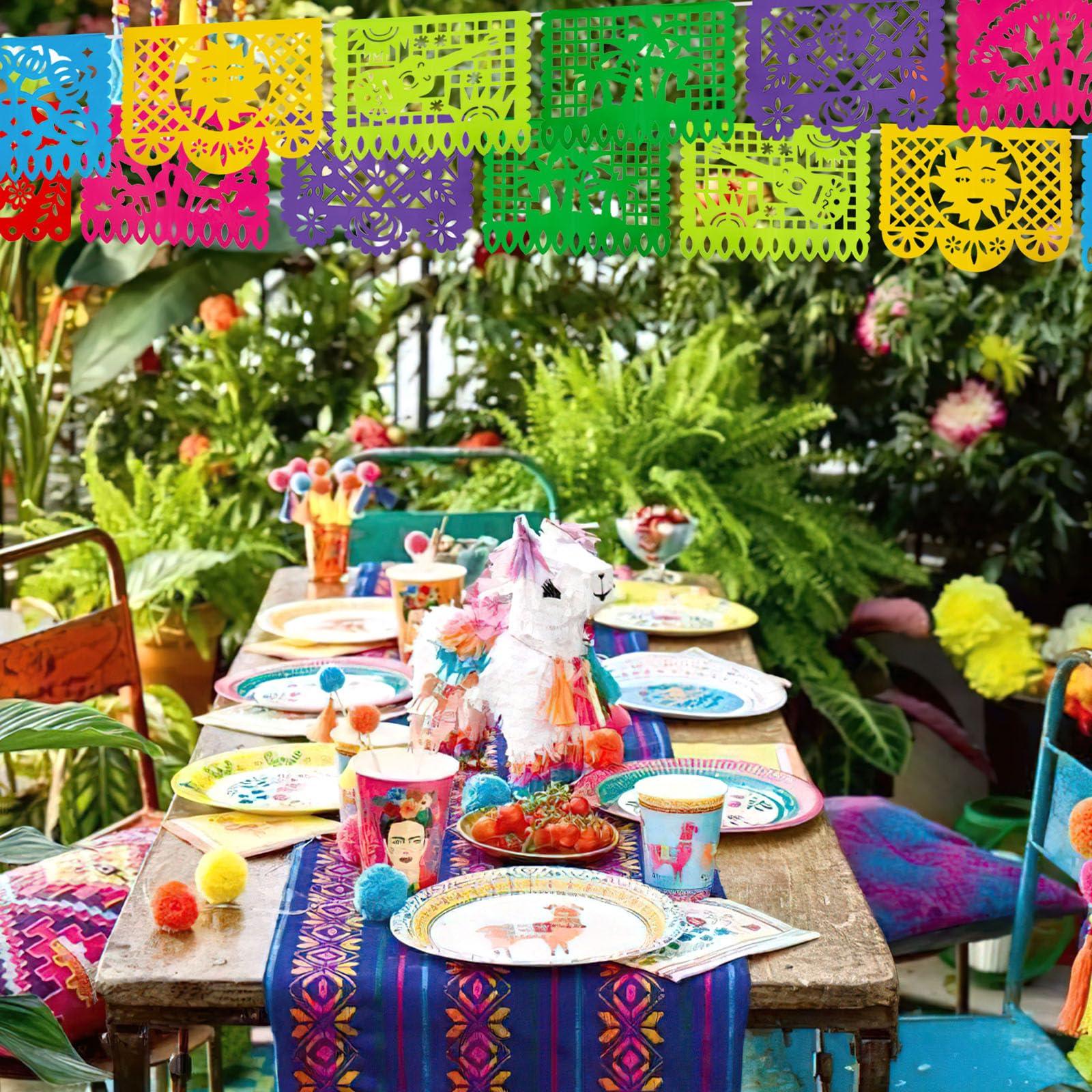 DomeStar DomeStar 2 Packs Mexican Party Decoration, 36 Feet Plastic Papel Picado Fiesta Banner Cinco de Mayo Garland for Mexican Birthday Party Supplies