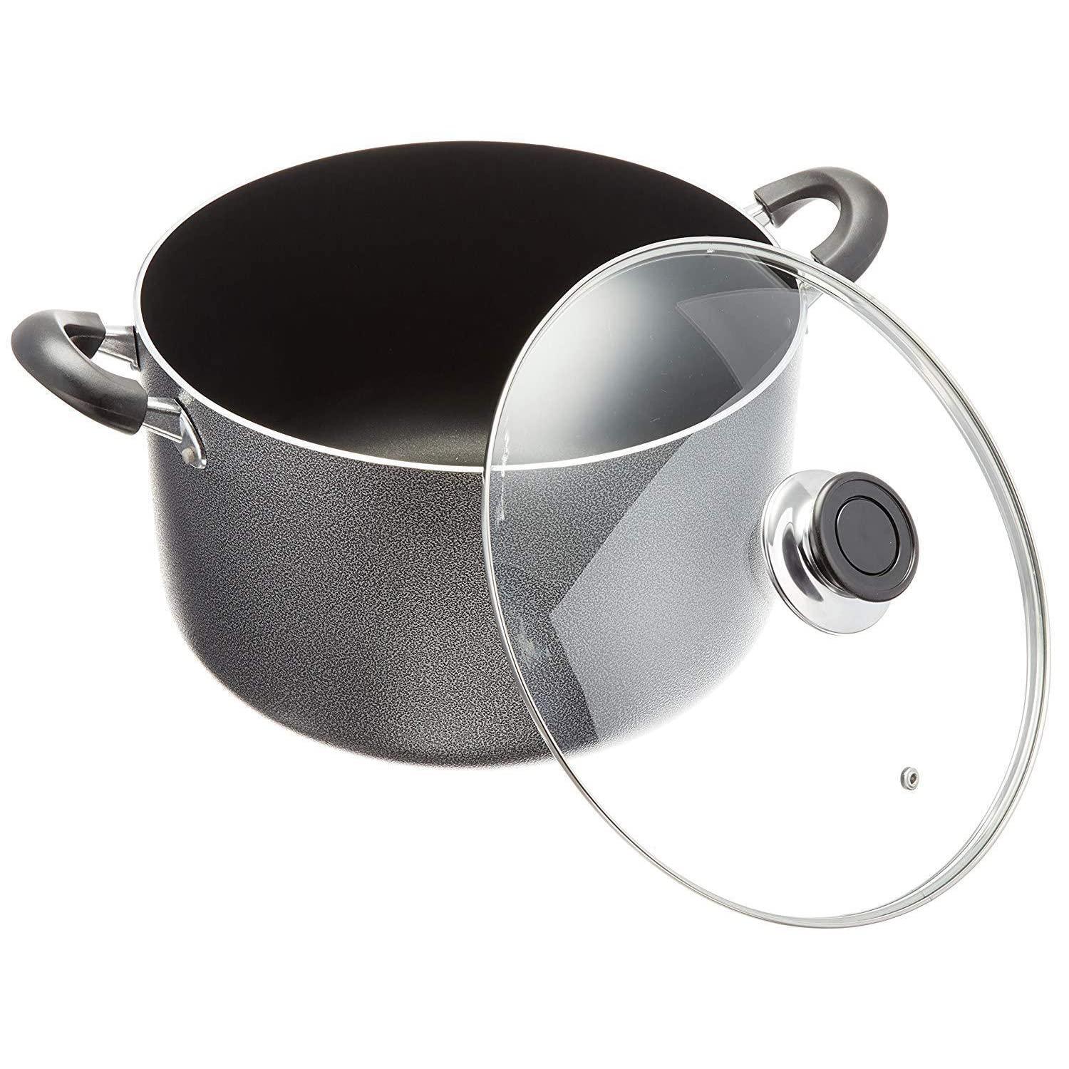 Generic Thaweesuk Shop New 16 Quart Non Stick Aluminum Sauce Pot with Vented Glass Lid Dark Gray 13.4\" Diameter x 6.7\"H of Set