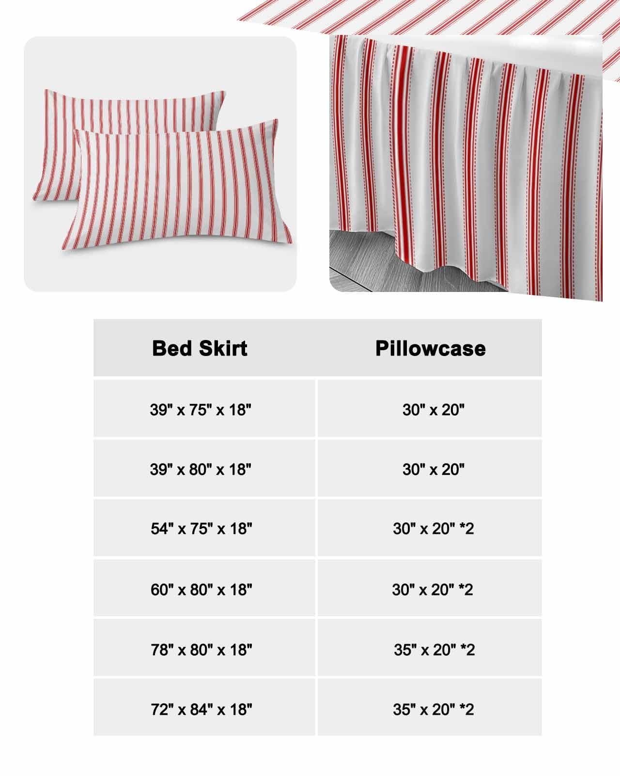 AMZRicher Red Stripes Wrap Around Pleated Bed Skirts for King Bed 78x80, Geometric Vertical Linens Modern Minimalism Decorative Dust Ruffle Bed Sheet & Bedskirt 18'' Drop Bedspread with Pillow Case 20x36
