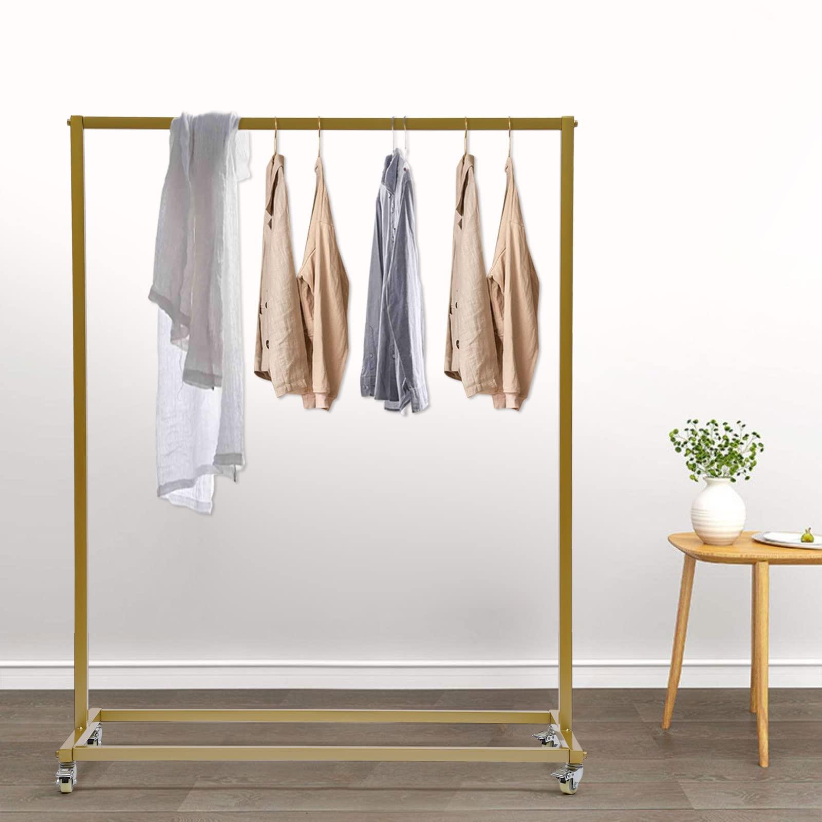 Fetcoi Fetcoi Clothes Rack with Wheels, Sturdy Steel Frame, Gold Garment Rack Clothing Racks for Hanging Clothes