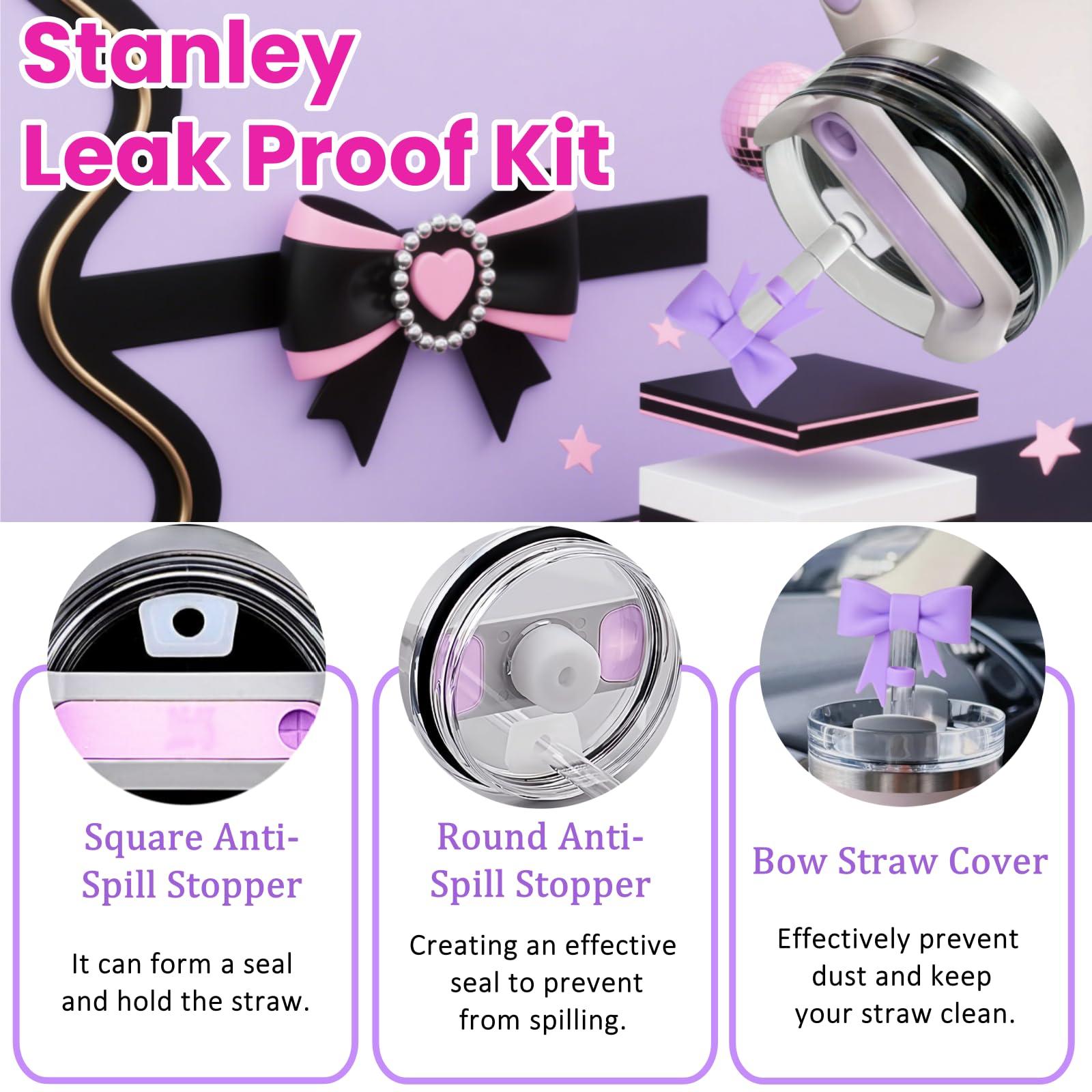 MOTEERLLU MOTEERLLU 6pcs Stanley Cup Accessories Set,Bow Straw Cover for Stanley Cup 30oz 40oz, Including Straw Topper,Spill Proof Stopper,Sparkly Silicone Boot Set,Handle Charm,Initials Sticker (D)