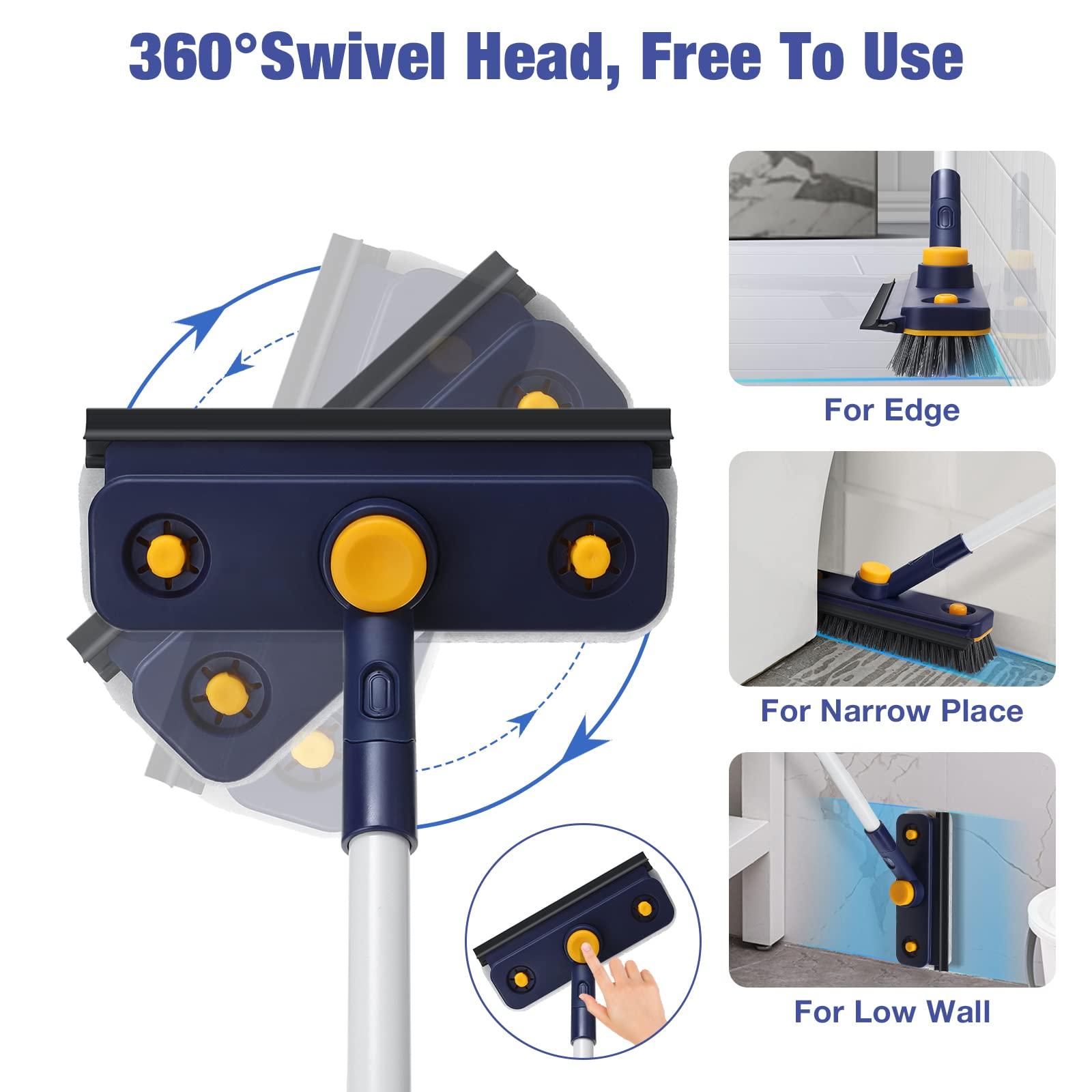 Bestnifly Floor Scrubber 3 in 1, Floor Scrub Brush with Long Handle and Squeegee, Bestnifly Stiff Bristle Shower Scrubber, Extendable Shower Cleaning Brush for Bathroom, Tile, Glass, Wall, Deck, Bathtub, Grout