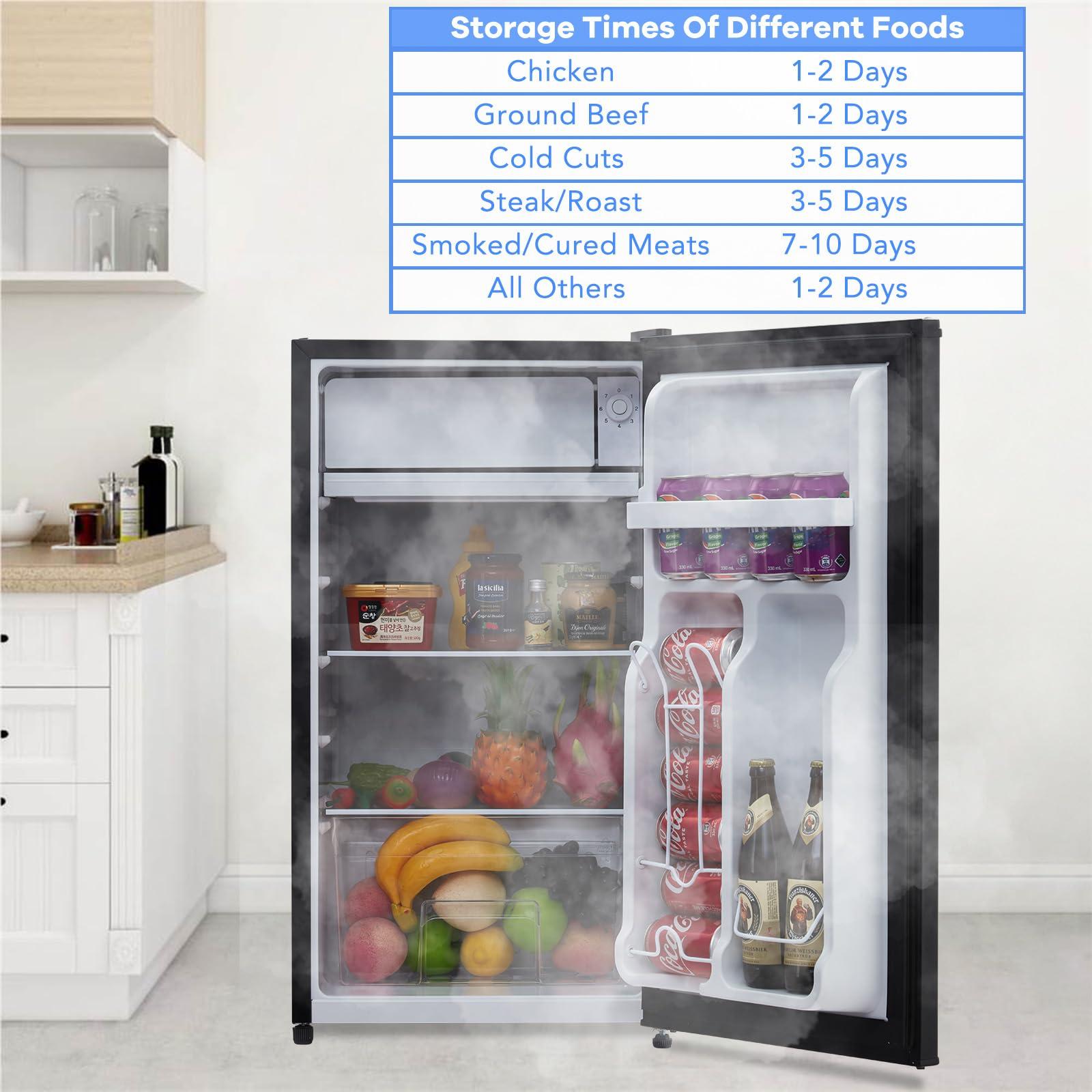 Aprafie Saving Mini Fridge with Freezer - Portable Mini Fridge 3.2 Cu.Ft Capacity, Single Door Design, Ideal for Bedroom, Apartment, or Office - Food Storage, Drink Cooling