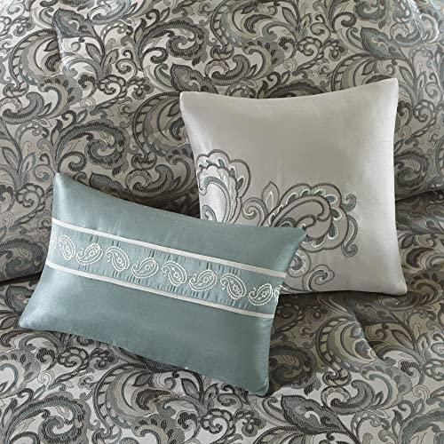 Madison Park Essentials Madison Park Essentials Brystol 24 Piece Room in a Bag Faux Silk Comforter Jacquard Paisley Design Matching Curtains - Down Alternative Hypoallergenic All Season Bedding-Set, Cal King, Teal 24 Piece