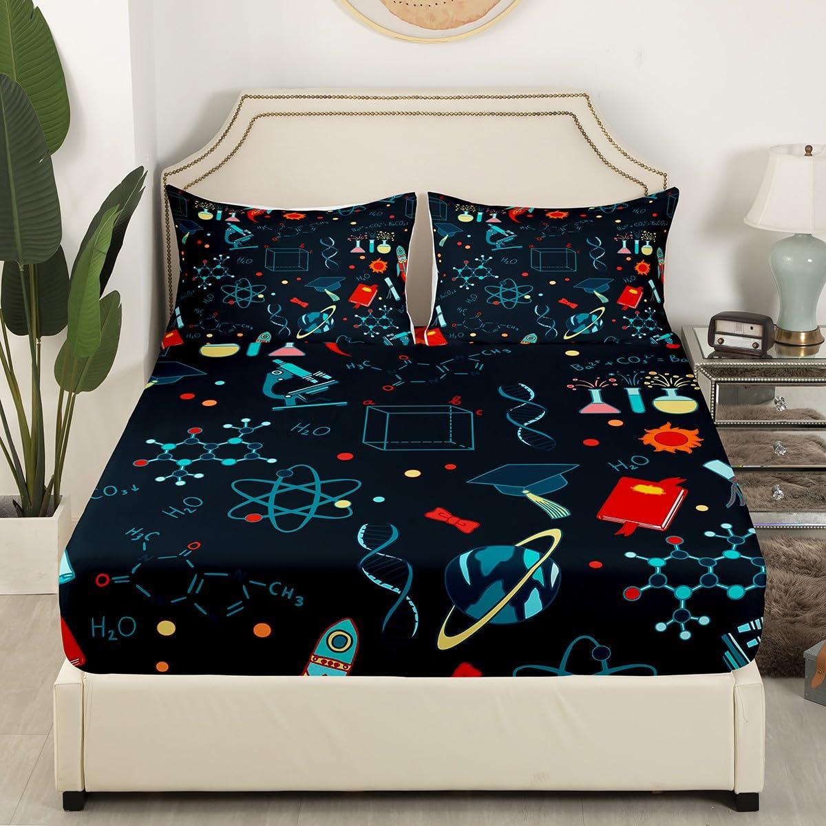 Erosebridal Erosebridal Science Formula Bed Sheets for Boys Girls Math Equation Fitted Sheet Chemical Subject Theme Bed Set for Teens Kids Math Geometry Science Bedding Set Math Theme Bedding Twin Size