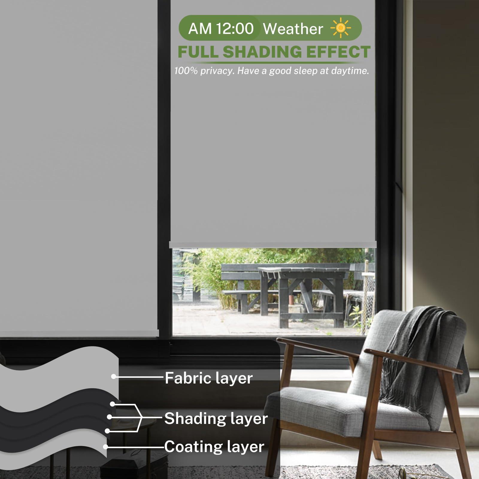 MiLin MiLin Motorized Roller Window Shades Smart Cordless Blinds & Shades Direct Connection to Alexa Motorized Blinds with Remote Both Side Same Color (100% Blackout Hazel, 62" W x 80" H)