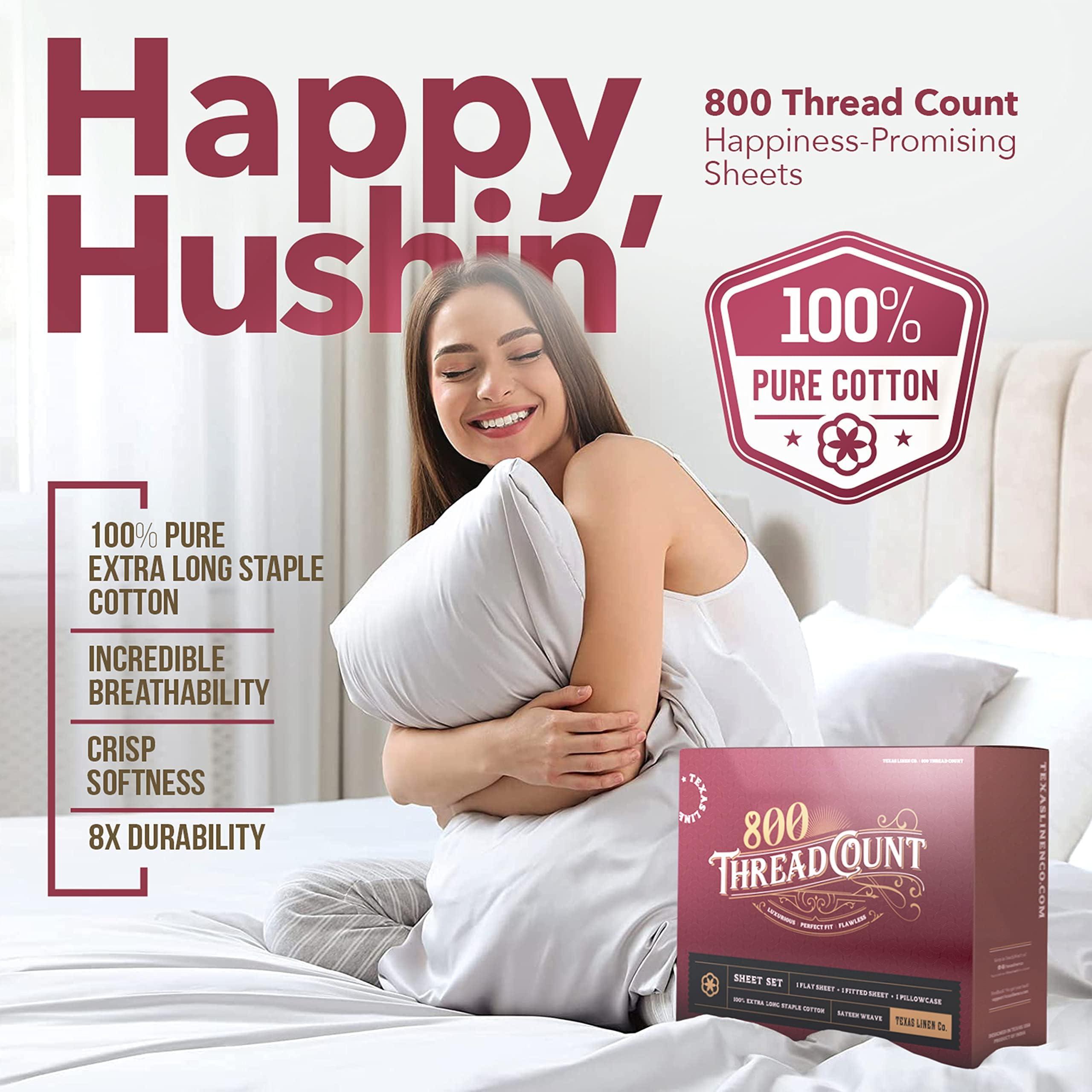 TEXAS LINEN CO. TEXAS LINEN CO. 100% Egyptian Cotton Sheets King Size - 800 High Thread Count Sheets King, 6 PC White Luxury Hotel King Size Sheets Set, 16\" Deep Pocket Sateen Weave Extra Soft Cooling Bed Sheet Sets