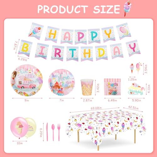 Qonmpcvu Qonmpcvu 183 PCS Ice Cream Party Decorations, Ice Cream Birthday Party Supplies, Ice Cream Party Supplies Set, Ice Cream Backdrop Tablecloth With Vibrant Paper Plates, Napkins, Cups Serve 20 Guests