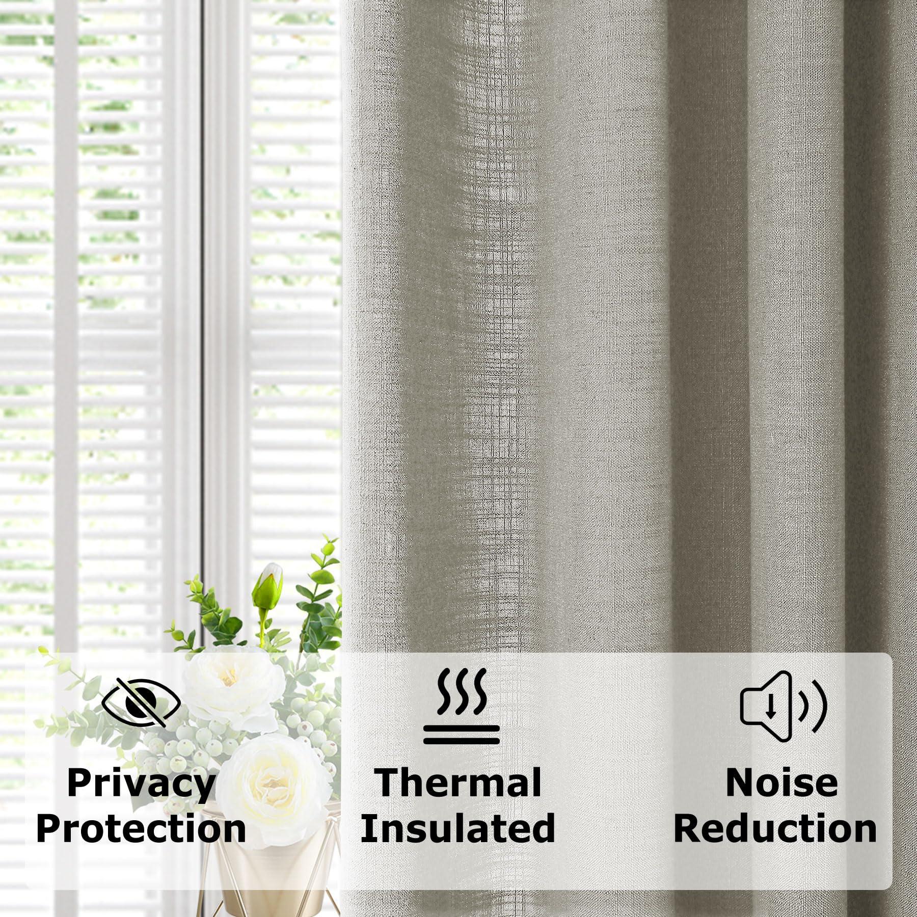 Frelement Frelement Extra Wide Breathable Faux Linen Curtains Noise Reduction Pinch Pleat Drapes for Bedroom, Patio Door, Sand White, 120" W x 84" L, 1 Panel