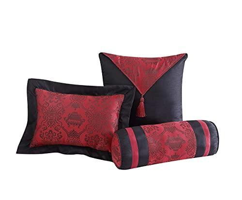 Chezmoi Collection Chezmoi Collection Dynasty Black Red Jacquard 7-Piece Comforter Set, King Size