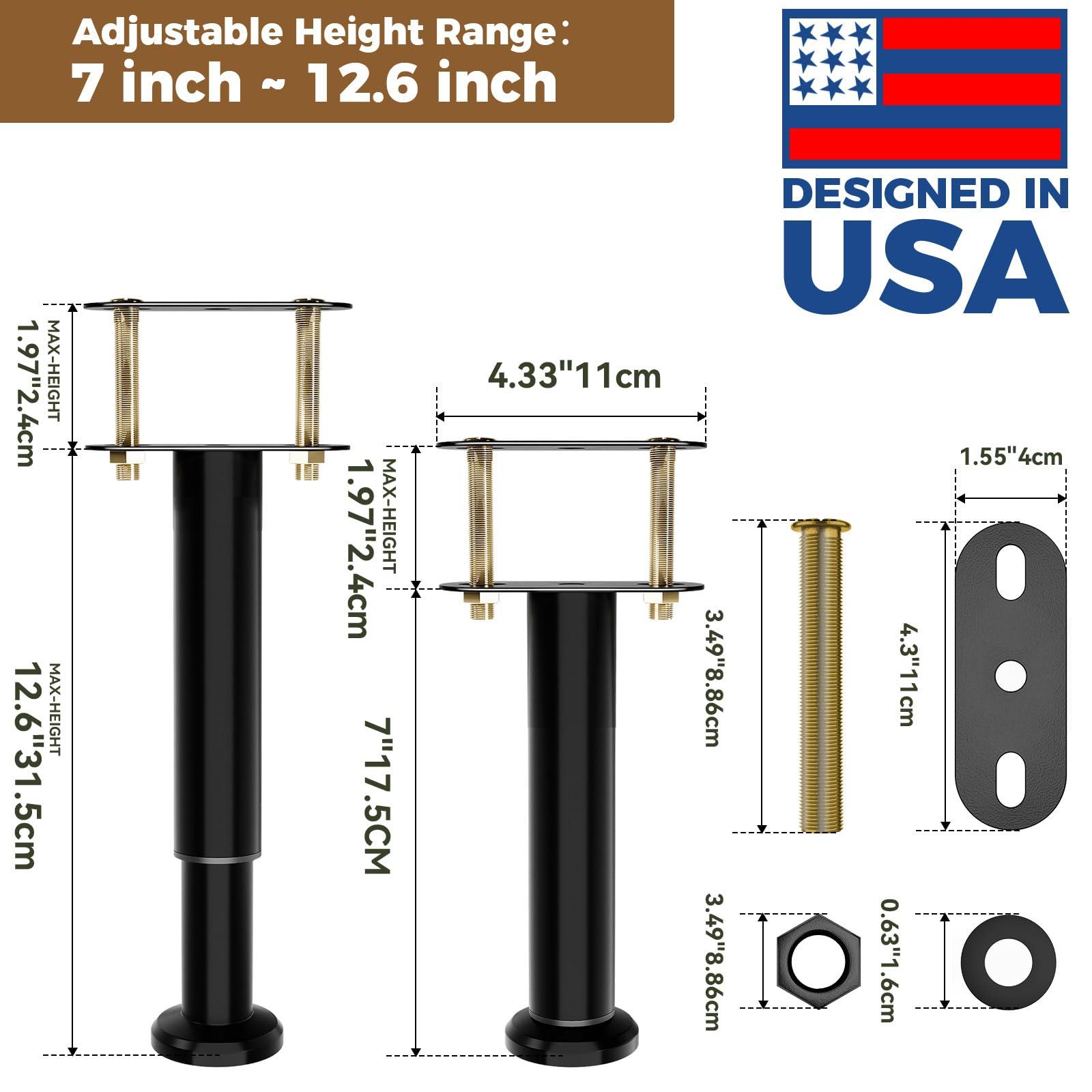 ruiru bro Adjustable Bed Frame Support Legs,Metal Bed Center Slat Heavy Support Leg,UPGRADE Under Bed Support, Bed Slat Reinforcement Kit,Bed Support Legs for Bed Frame Replacement,More Stable, More Quiet(2pcs)