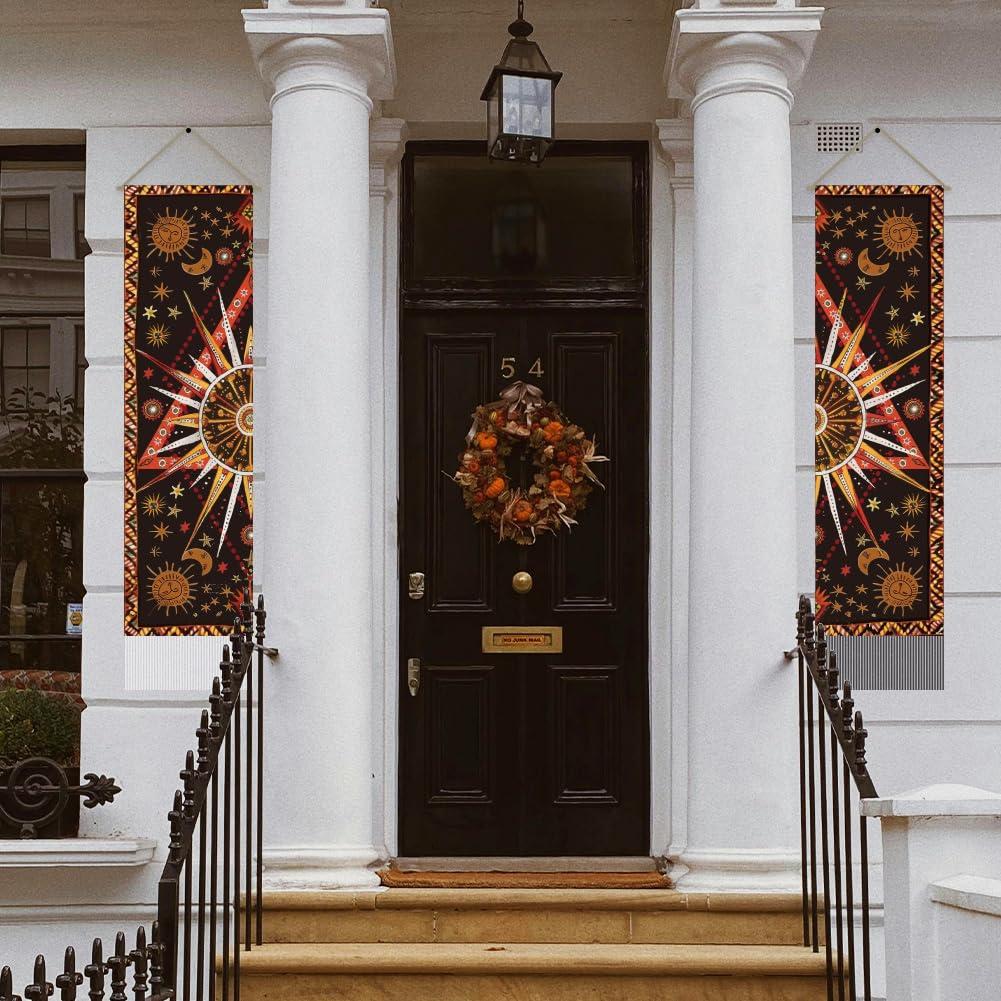 AHANDMAKER AHANDMAKER 2Pcs Burning Sun Tapestry, Star Sun and Moon Long Vertical Tapestry Wall Hanging, Celestial Sun Tassel Wall Tapestry Mystic Aesthetic Tapestry for Bedroom and Living Room(45.7x13 Inch)