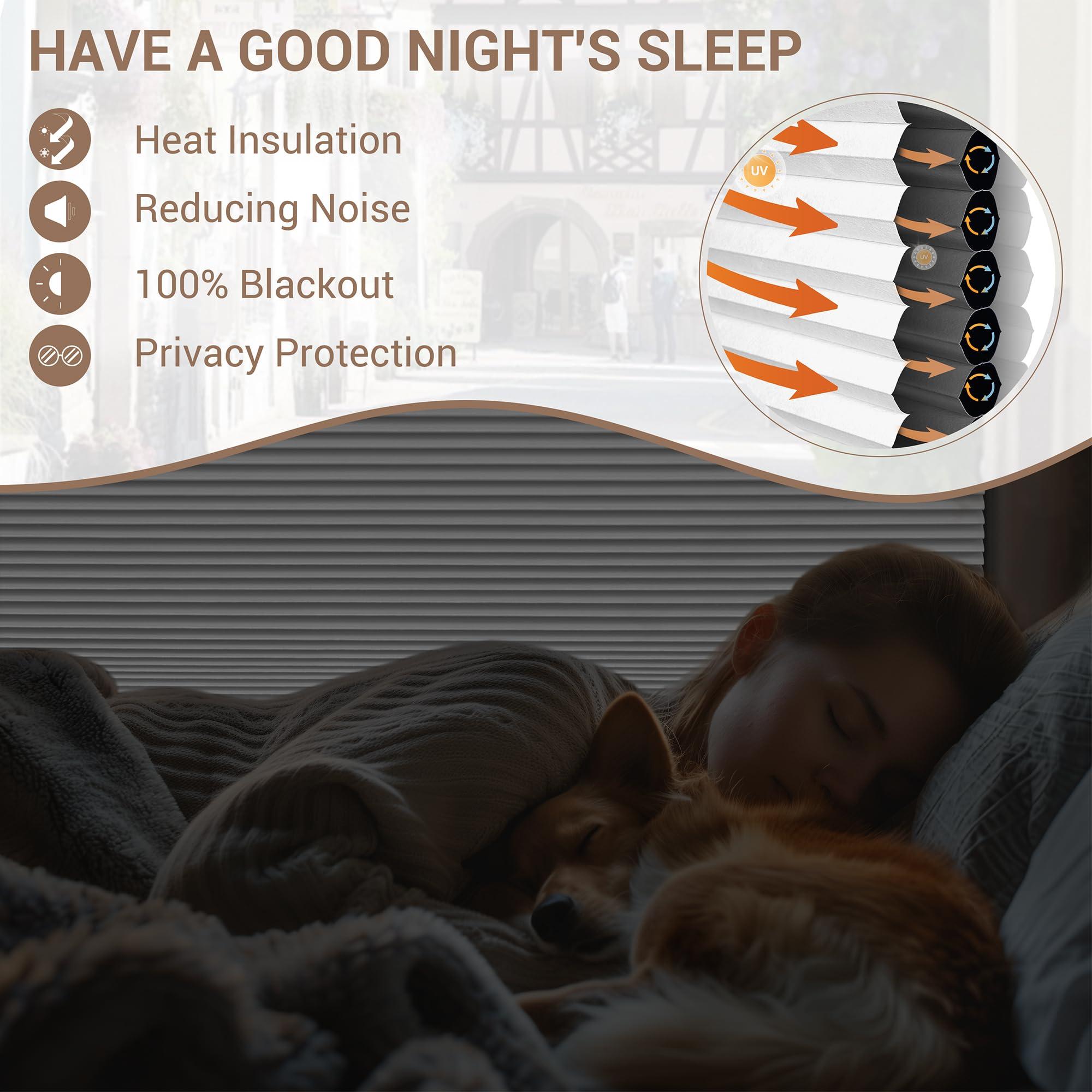 HOTSOON HOTSOON Cordless Cellular Shades for Windows Blackout Honeycomb Blinds Easy to Install Noise Reduction Thermal Insulated for Home, Blackout-White, 54" W x 78" H