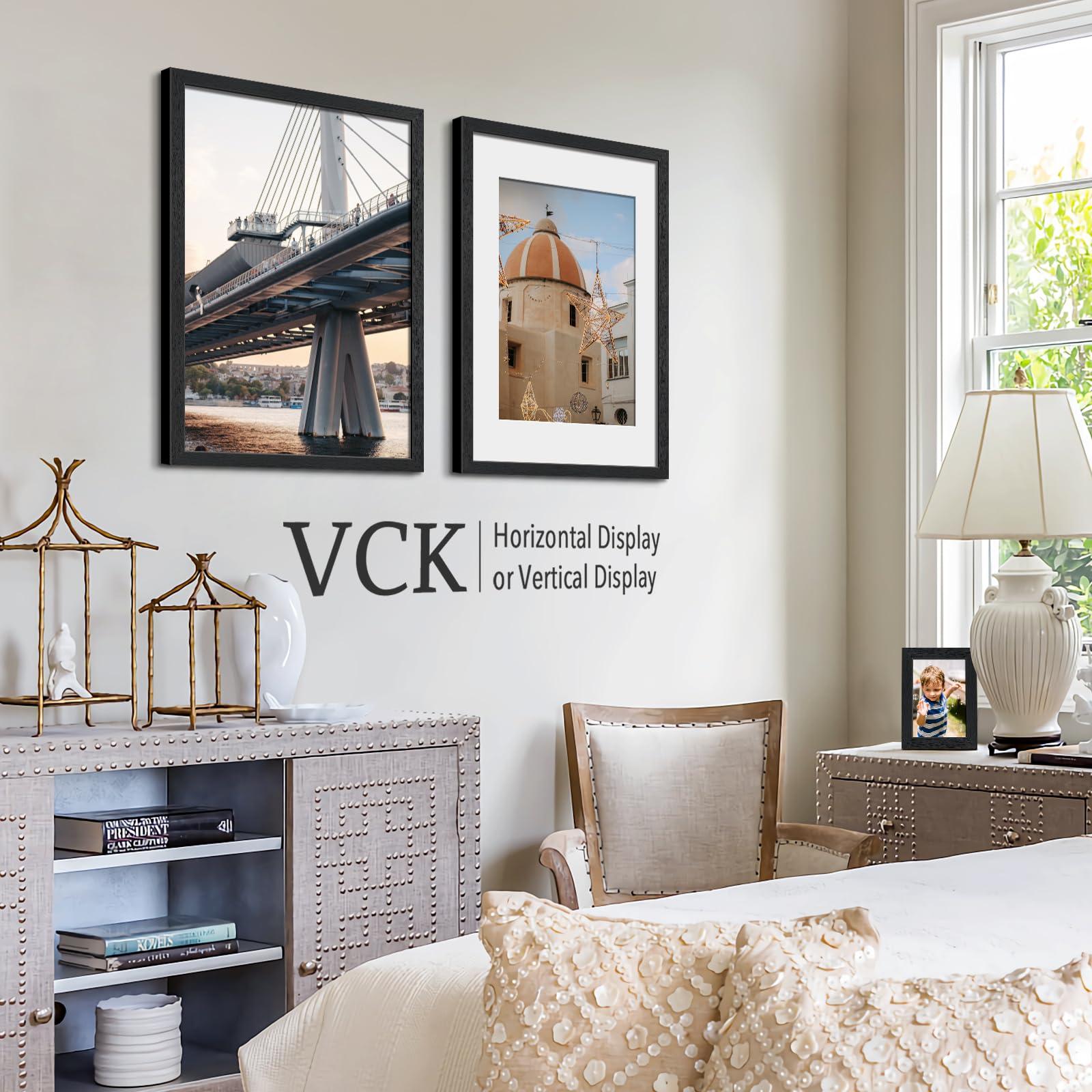 VCK VCK 16x24 Poster Frame Black 2 Pack - with Mat 12x18, Textured Exclusive Solid Wood Picture Frame, Wall Mounting Hanging