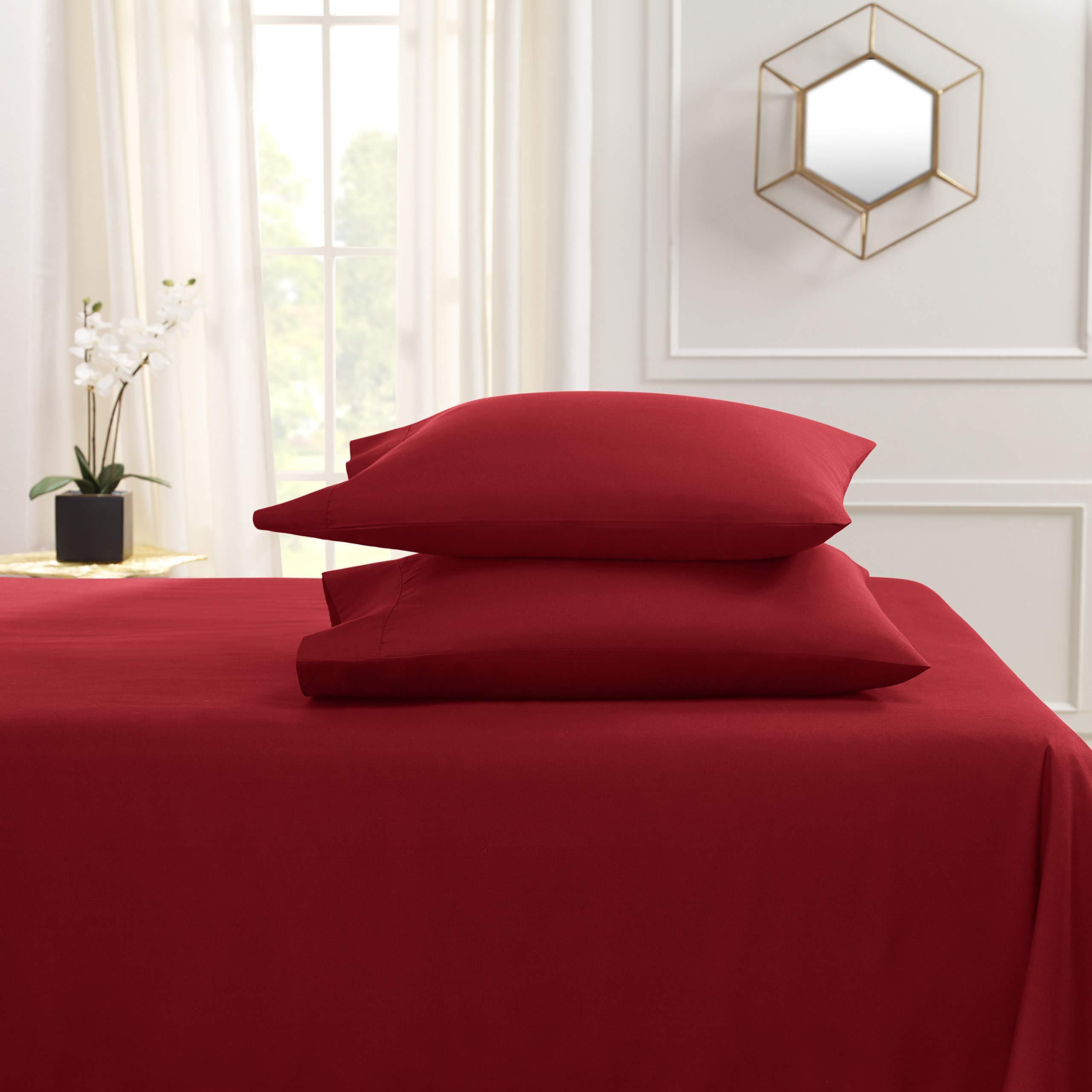 Myrtle Collection Myrtle Collection Solid Style Luxury 1800-TC Heavy Egyptian Cotton 4-PCs Sheet Set Fits 4-6 Inch Deep Pockets (1 Fitted, 1 Flat, 2 Pillowcase) Easy Care Bedding Set (Short Queen Size, Burgundy)