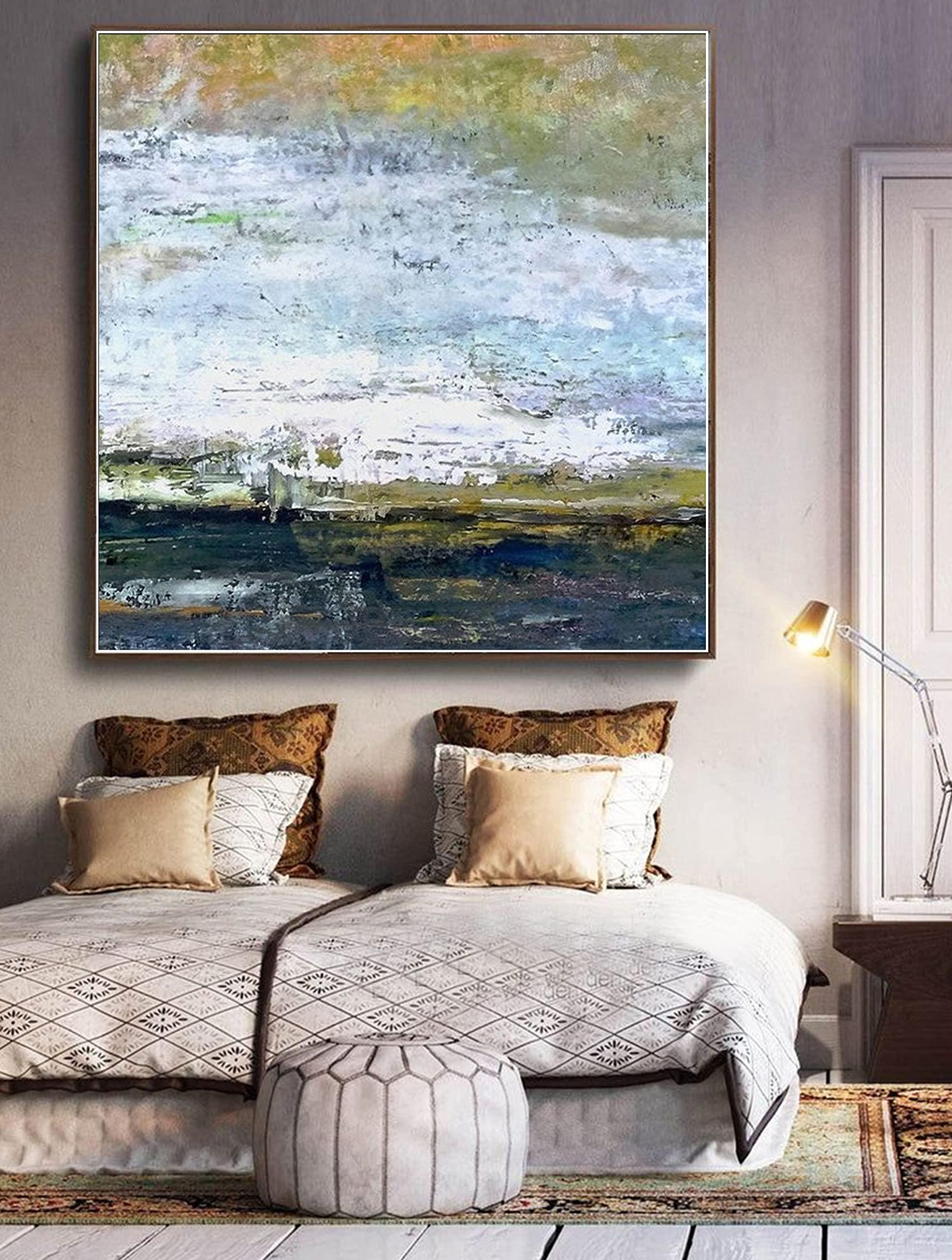 HomeLoft Basics Large black and white abstract painting On canvas black and white minimalist art green abstract painting Oversized Modern Abstract Painting 60x60 inch